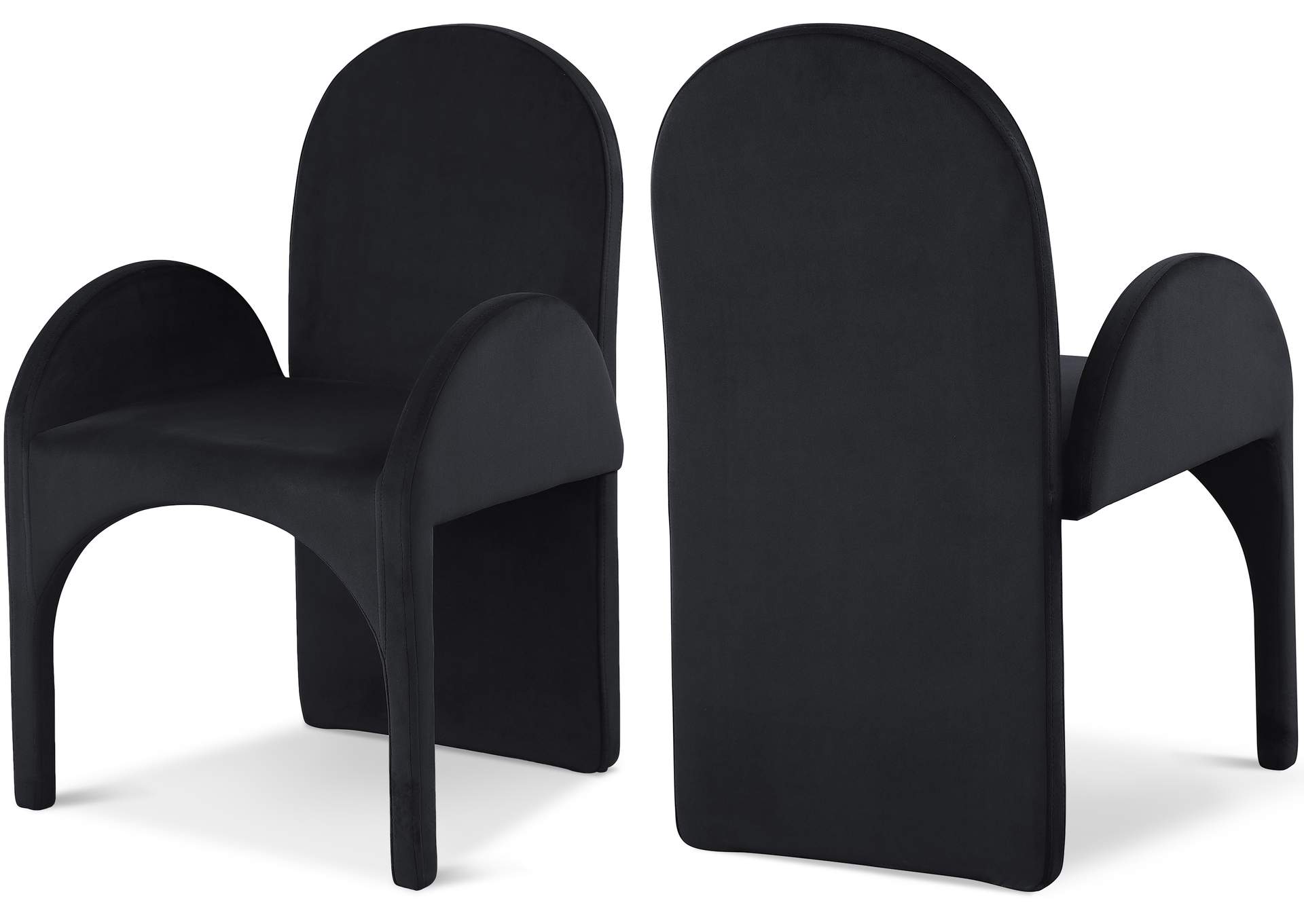 Summer Black Velvet Dining Arm Chair Set of 2,Meridian Furniture