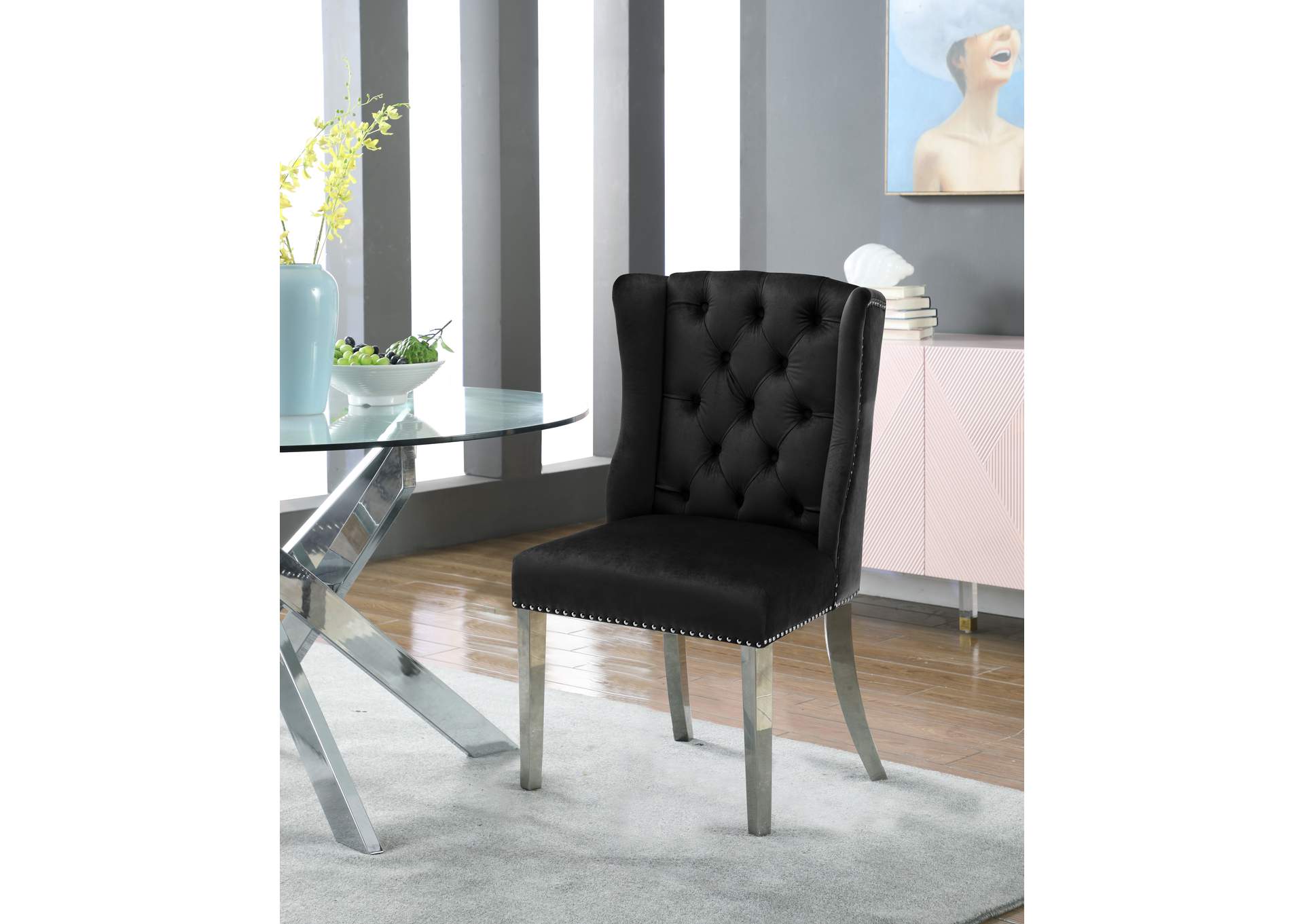 Suri Black Velvet Dining Chair Set of 2,Meridian Furniture