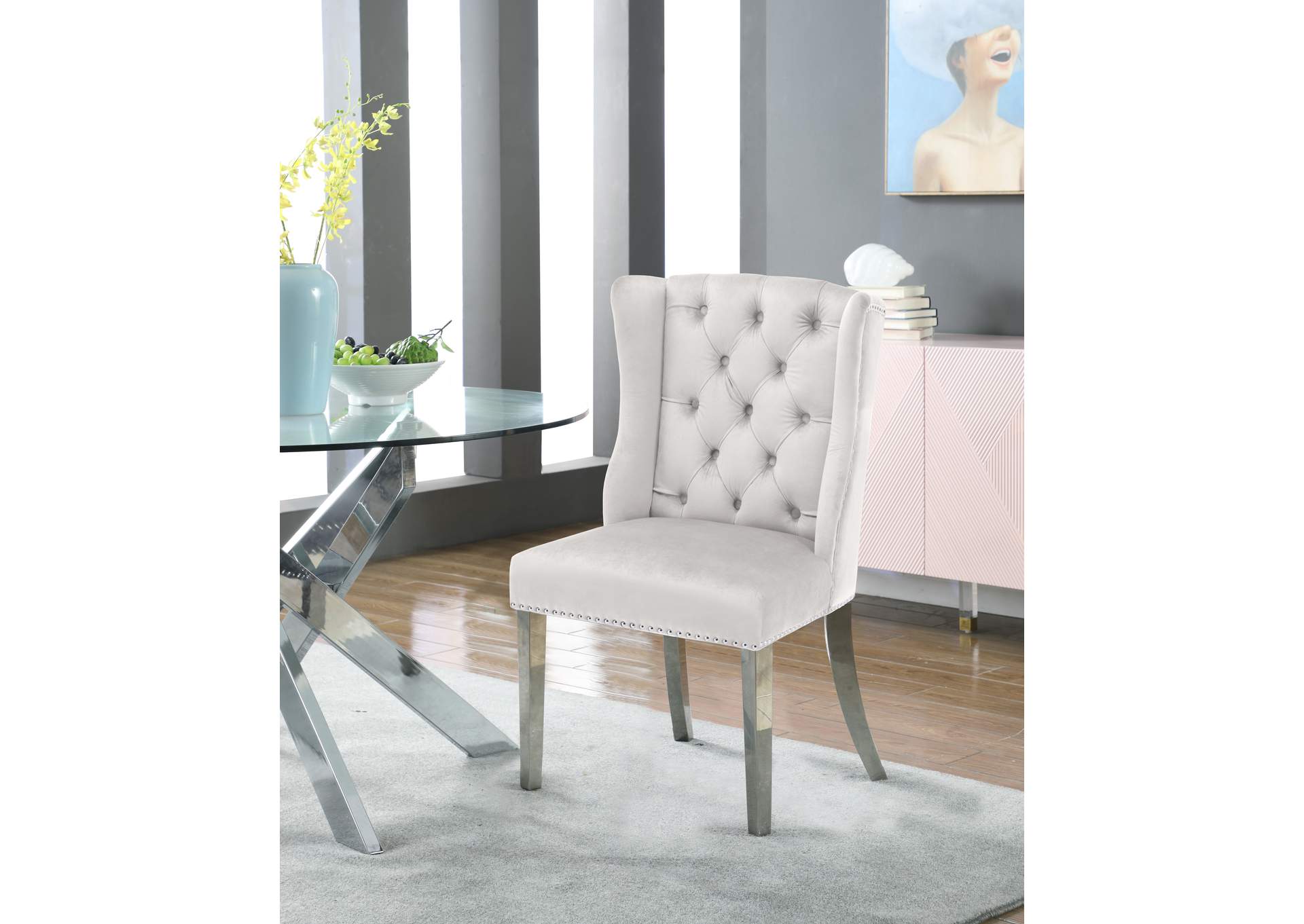 Suri Cream Velvet Dining Chair Set of 2,Meridian Furniture