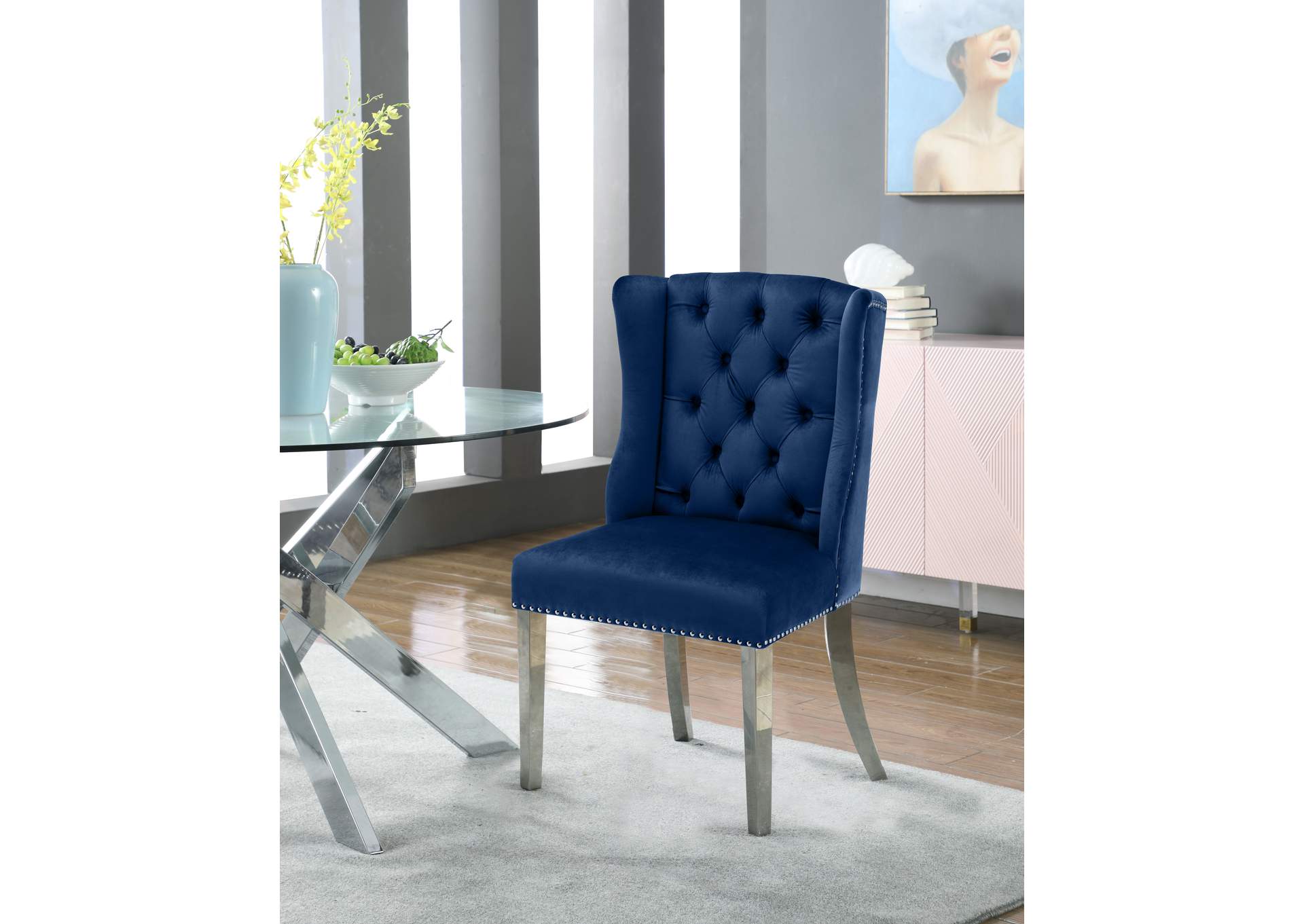 Suri Navy Velvet Dining Chair Set of 2,Meridian Furniture