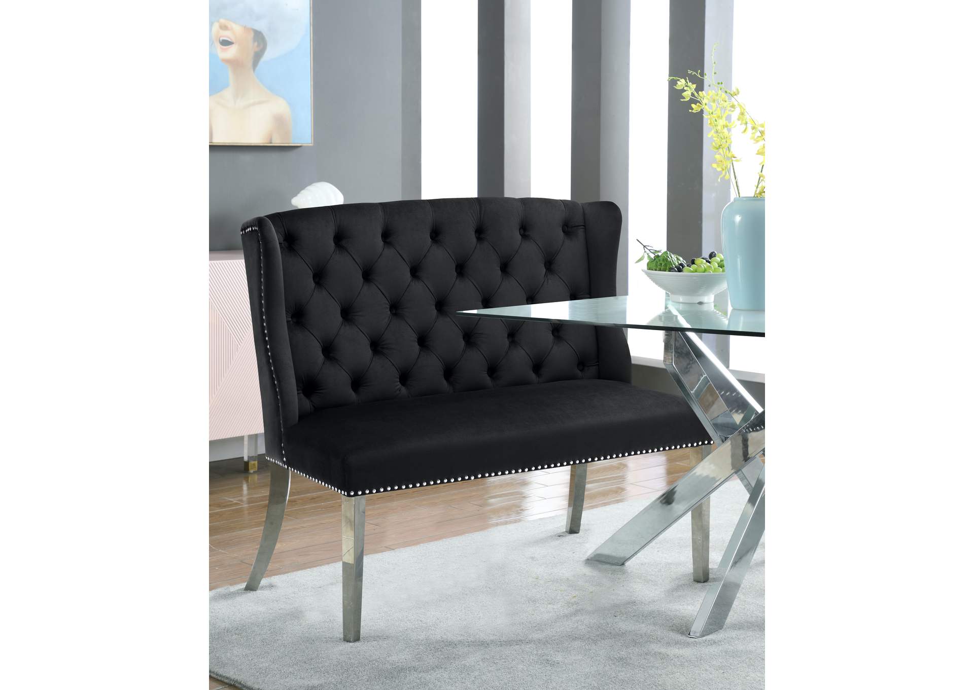 Suri Black Velvet Settee Bench,Meridian Furniture