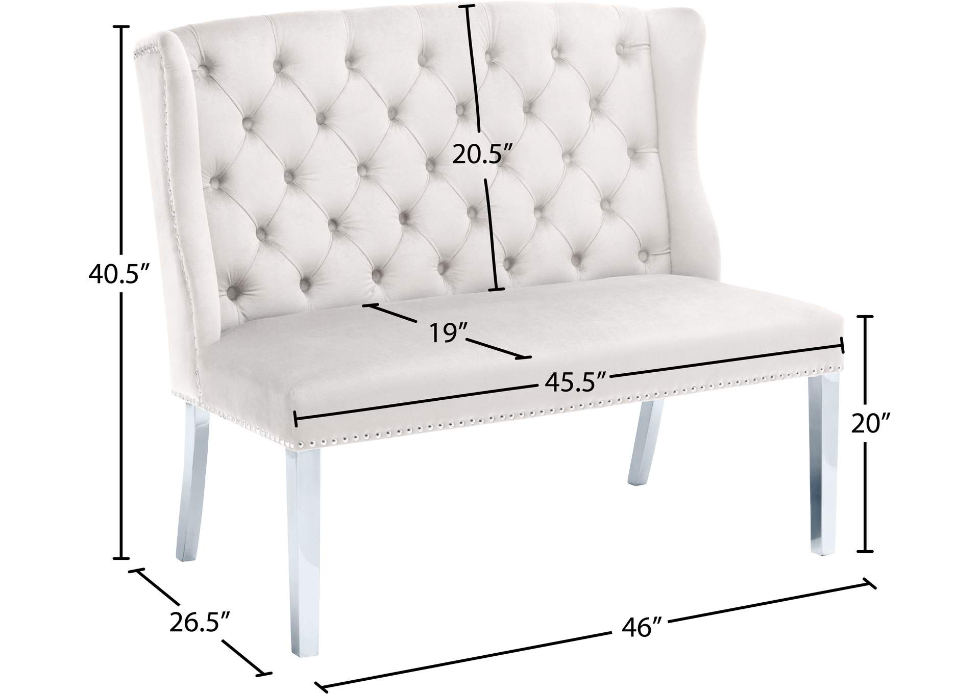 Suri Cream Velvet Settee Bench,Meridian Furniture