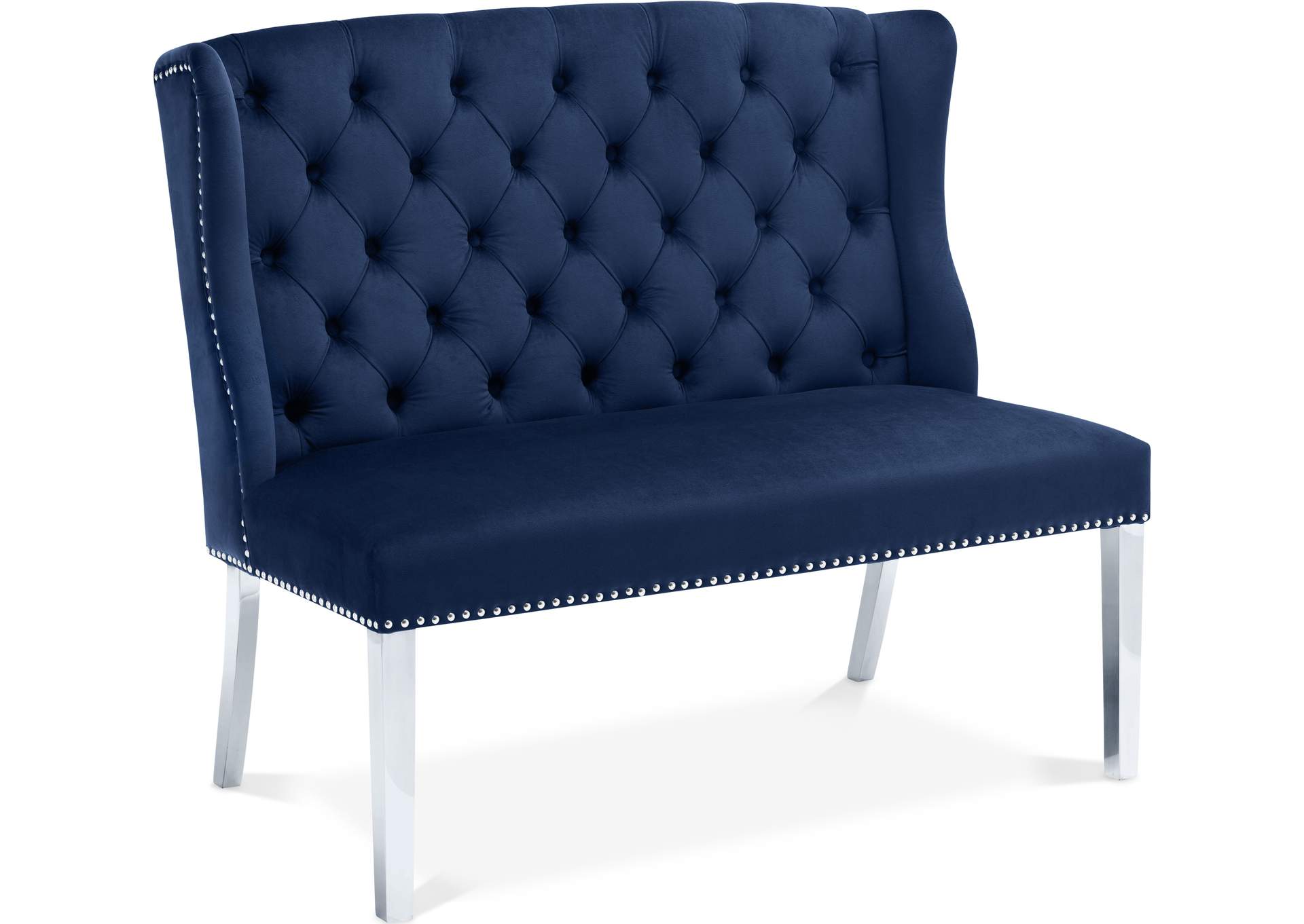 Suri Navy Velvet Settee Bench,Meridian Furniture