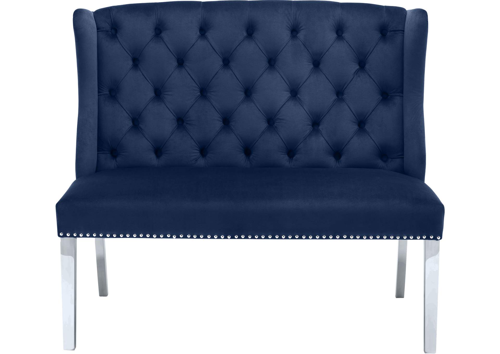 Suri Navy Velvet Settee Bench,Meridian Furniture