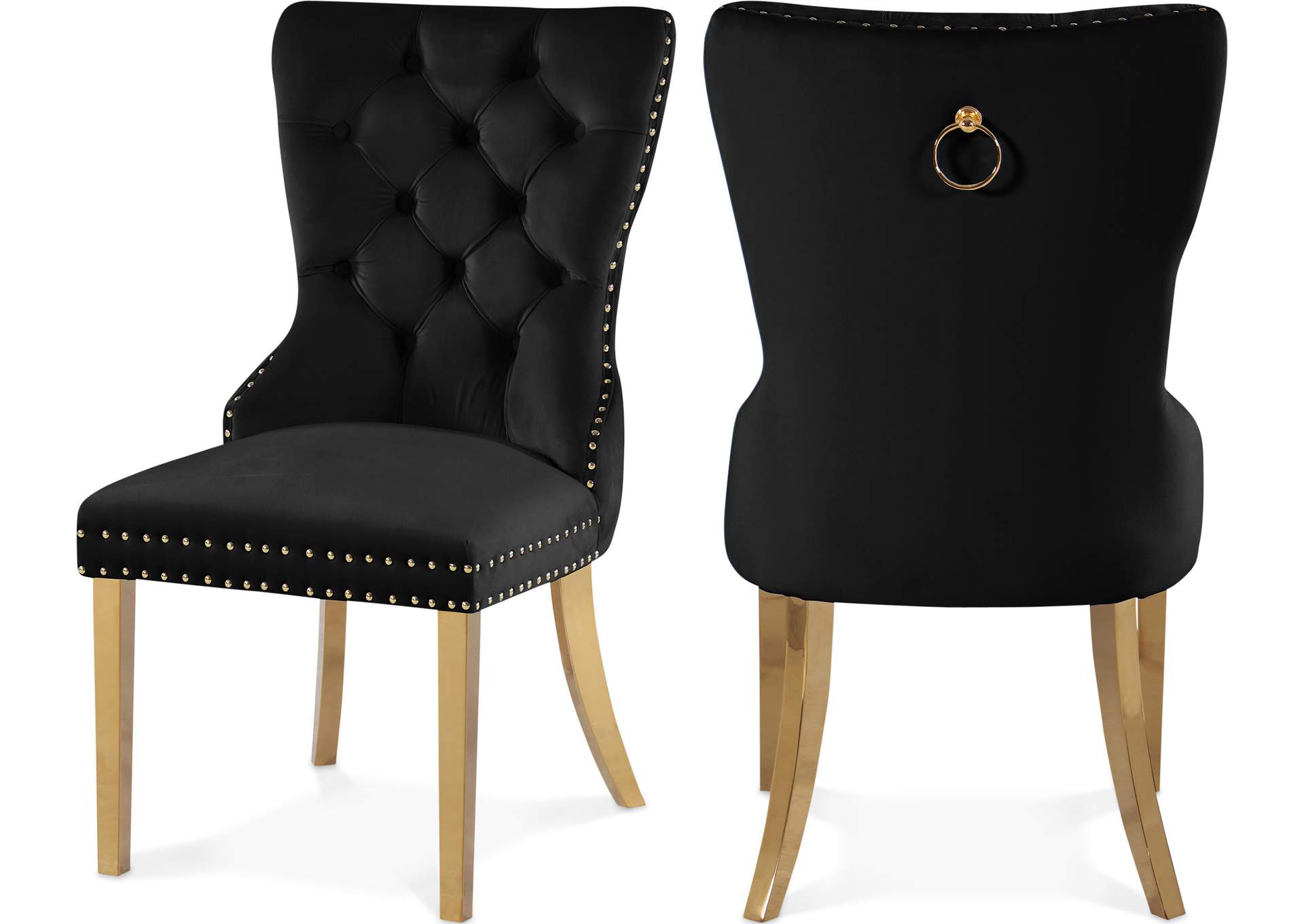 Carmen Black Velvet Dining Chairs Set of 2,Meridian Furniture