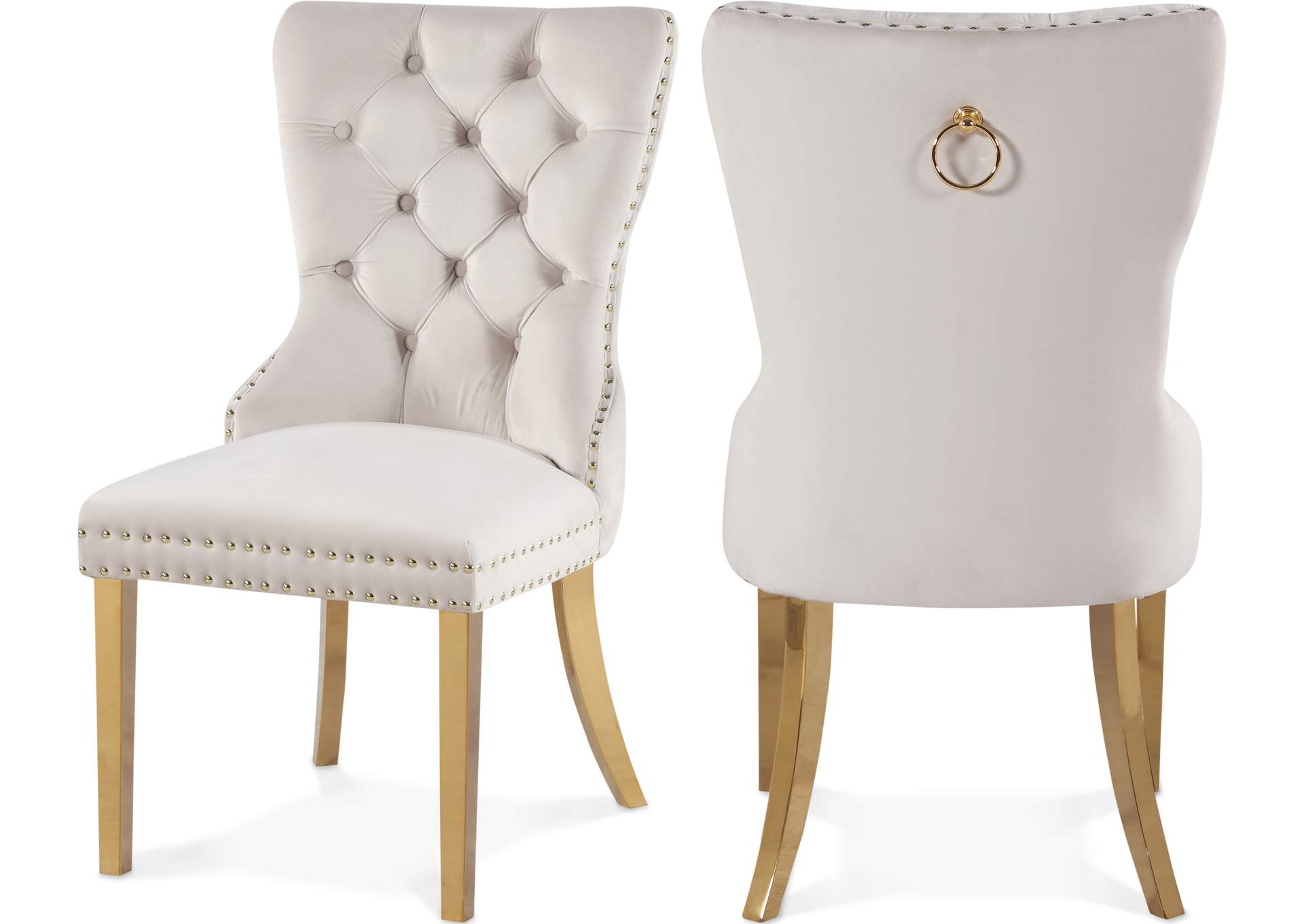 Carmen Cream Velvet Dining Chairs Set of 2,Meridian Furniture