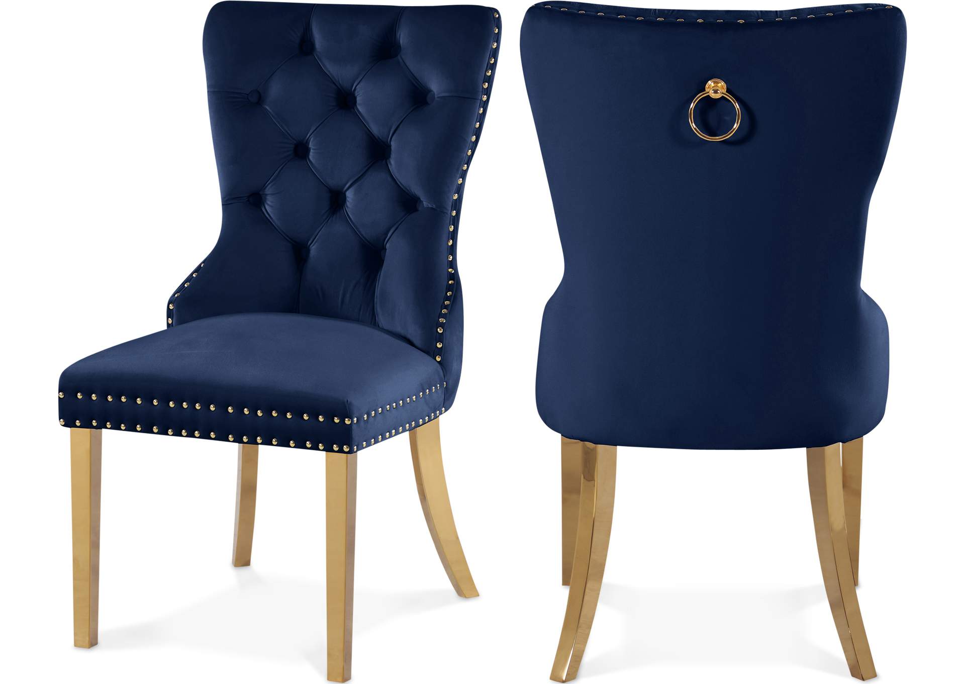 Carmen Navy Velvet Dining Chairs Set of 2,Meridian Furniture