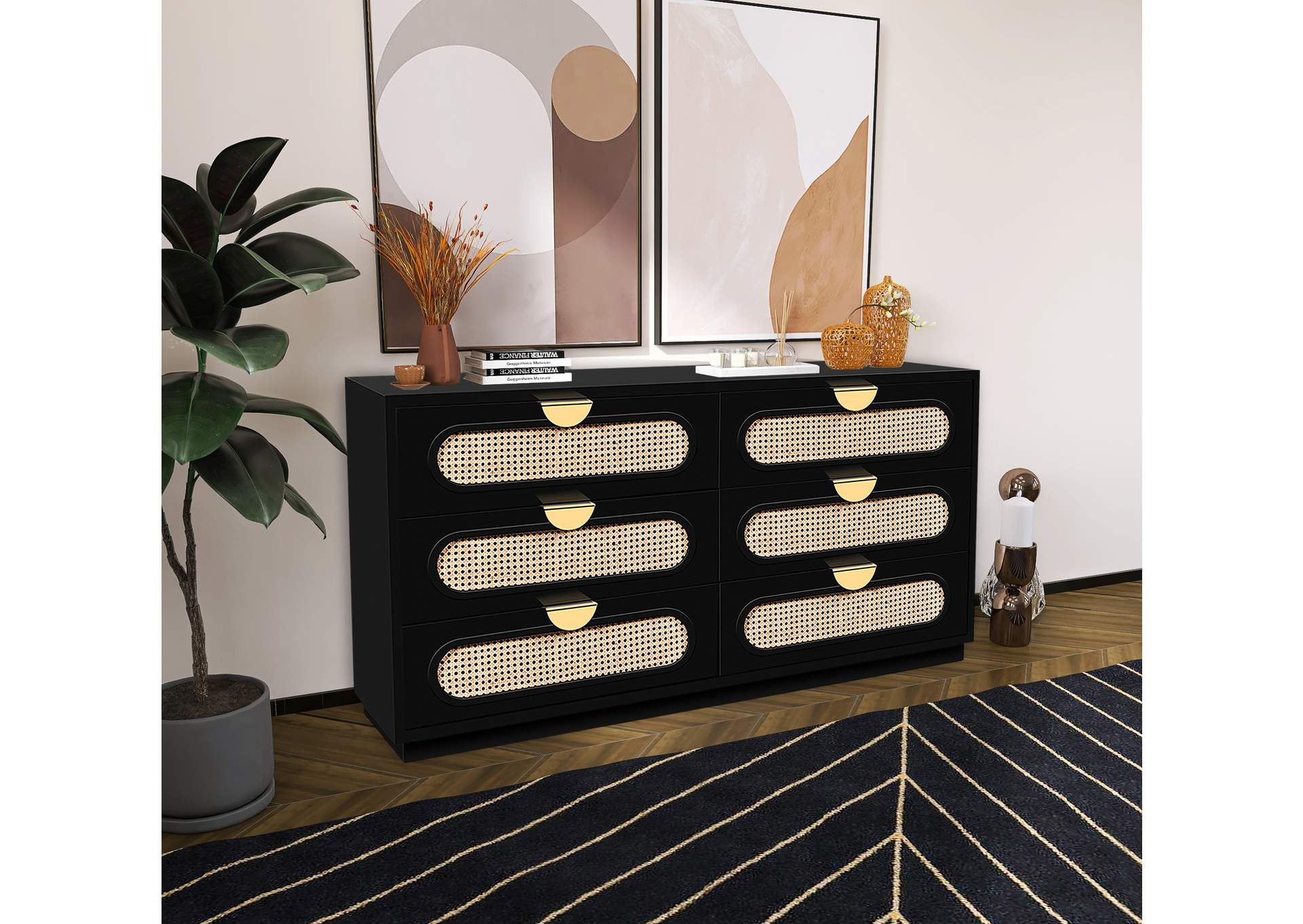 Cane Black Dresser,Meridian Furniture