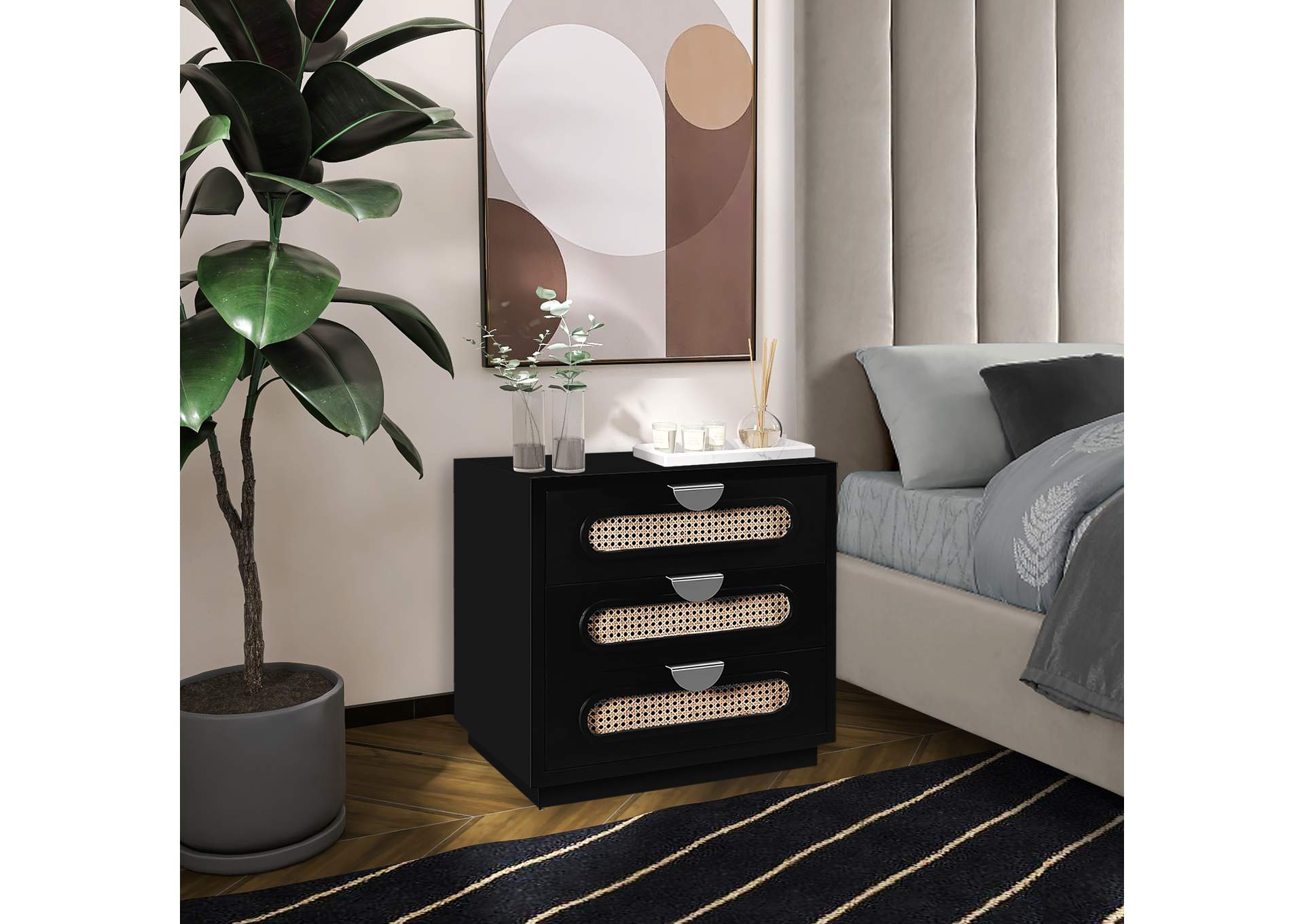 Cane Black Night Stand,Meridian Furniture