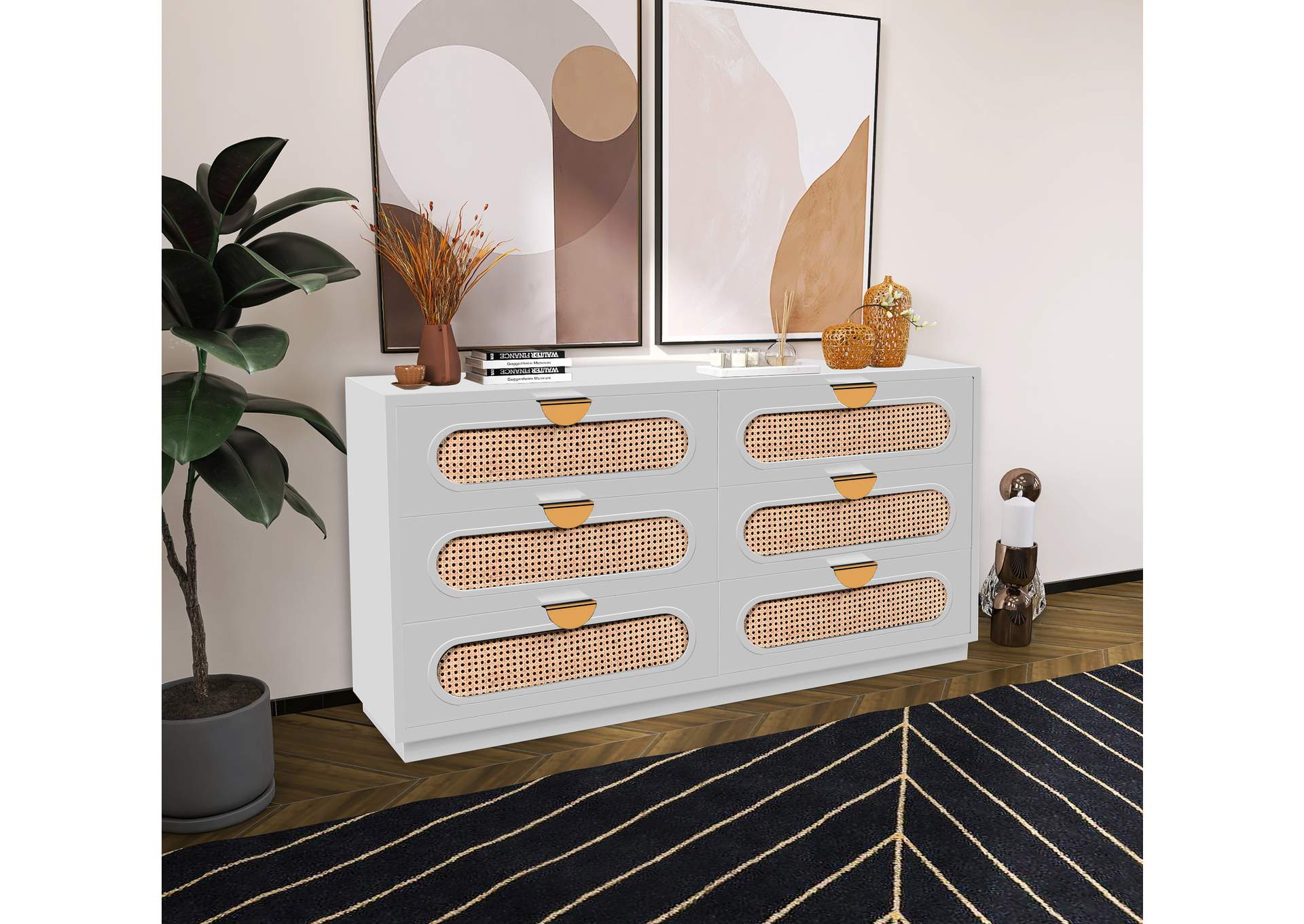 Cane White Dresser,Meridian Furniture