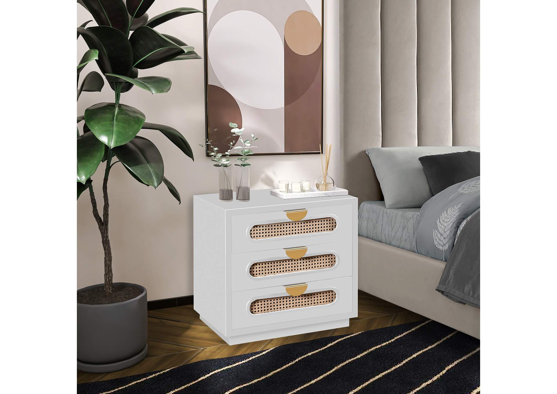 Cane White Night Stand,Meridian Furniture