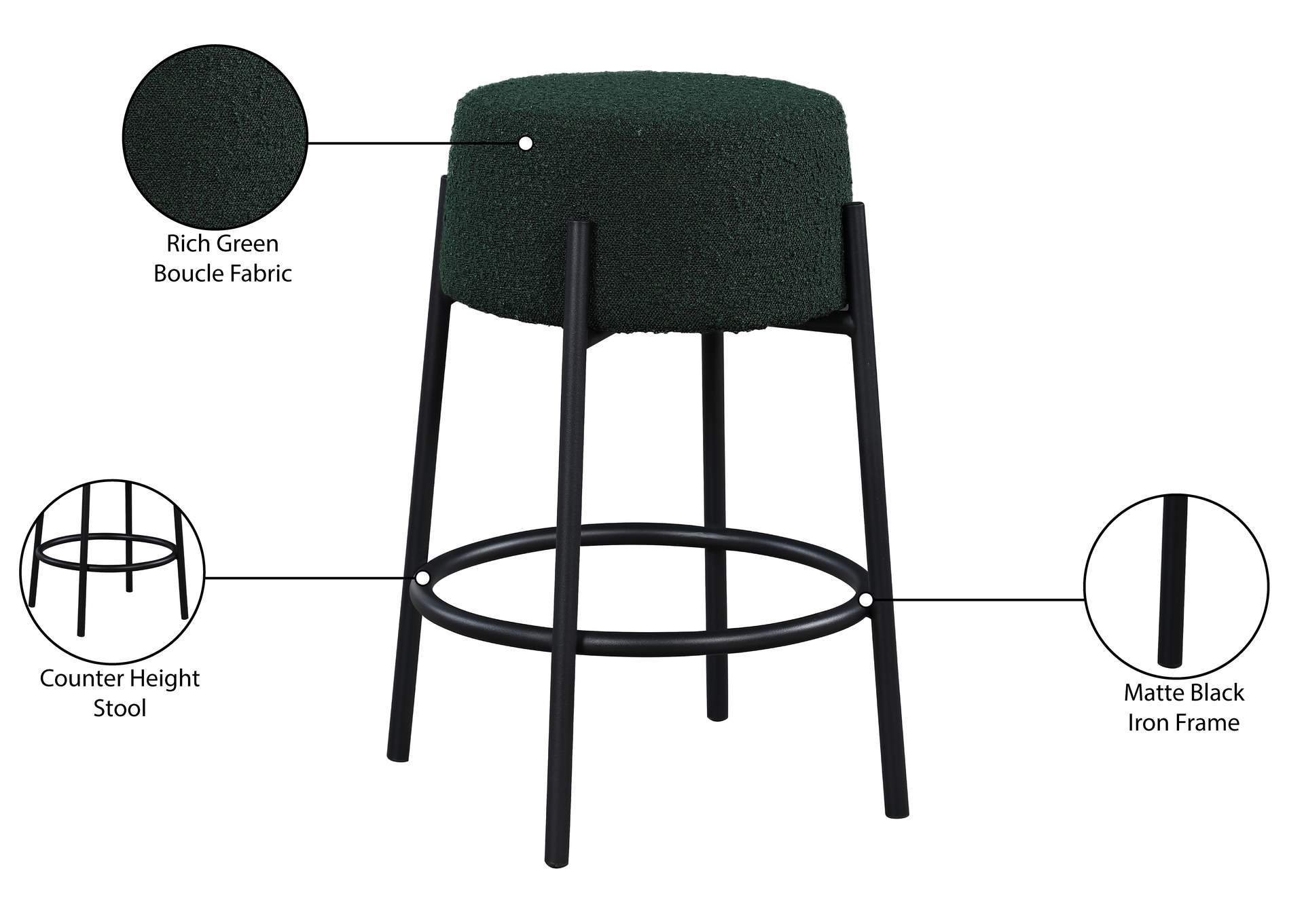 Avalon Green Boucle Fabric Counter Stool,Meridian Furniture