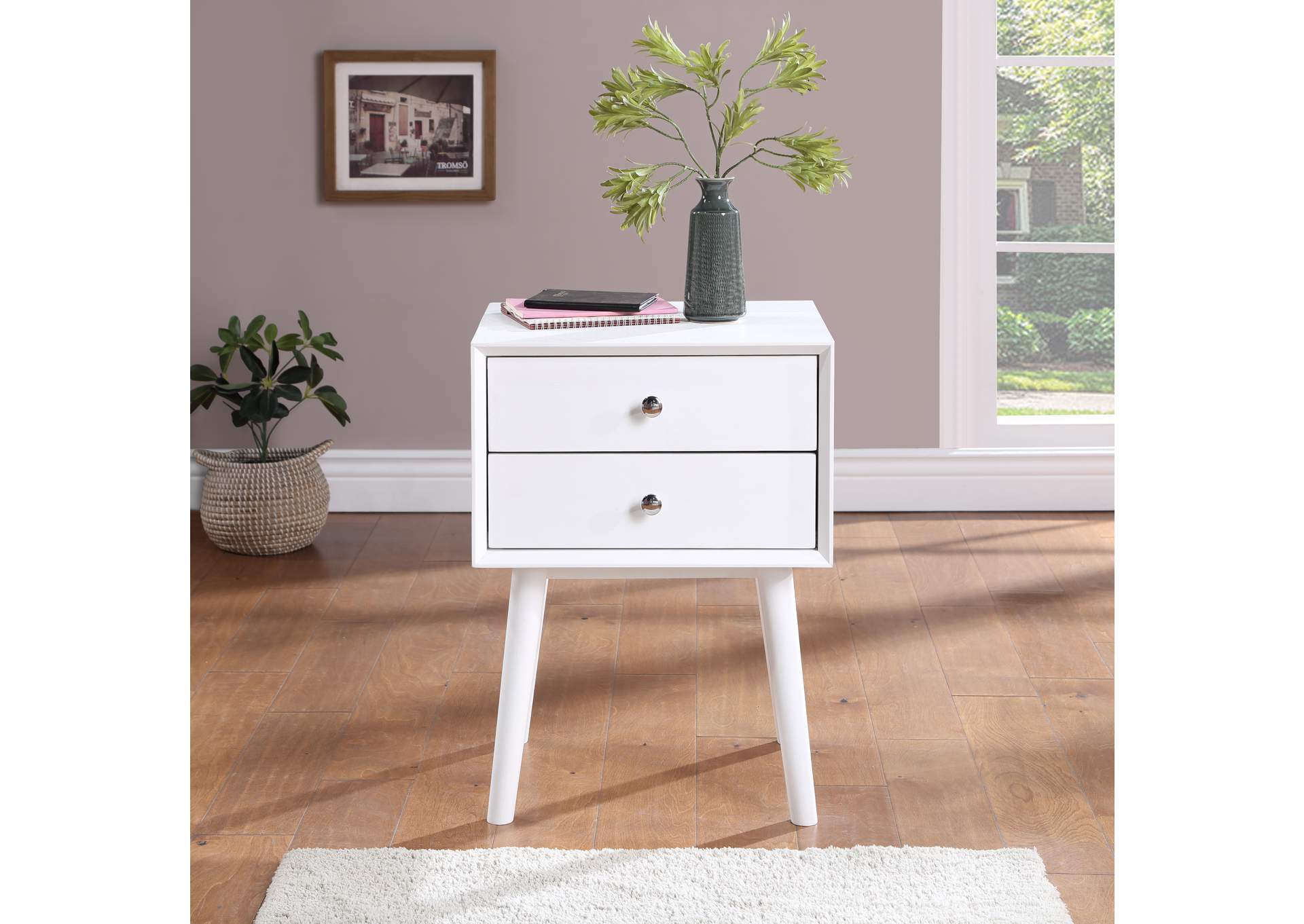 Teddy White Night Stand,Meridian Furniture