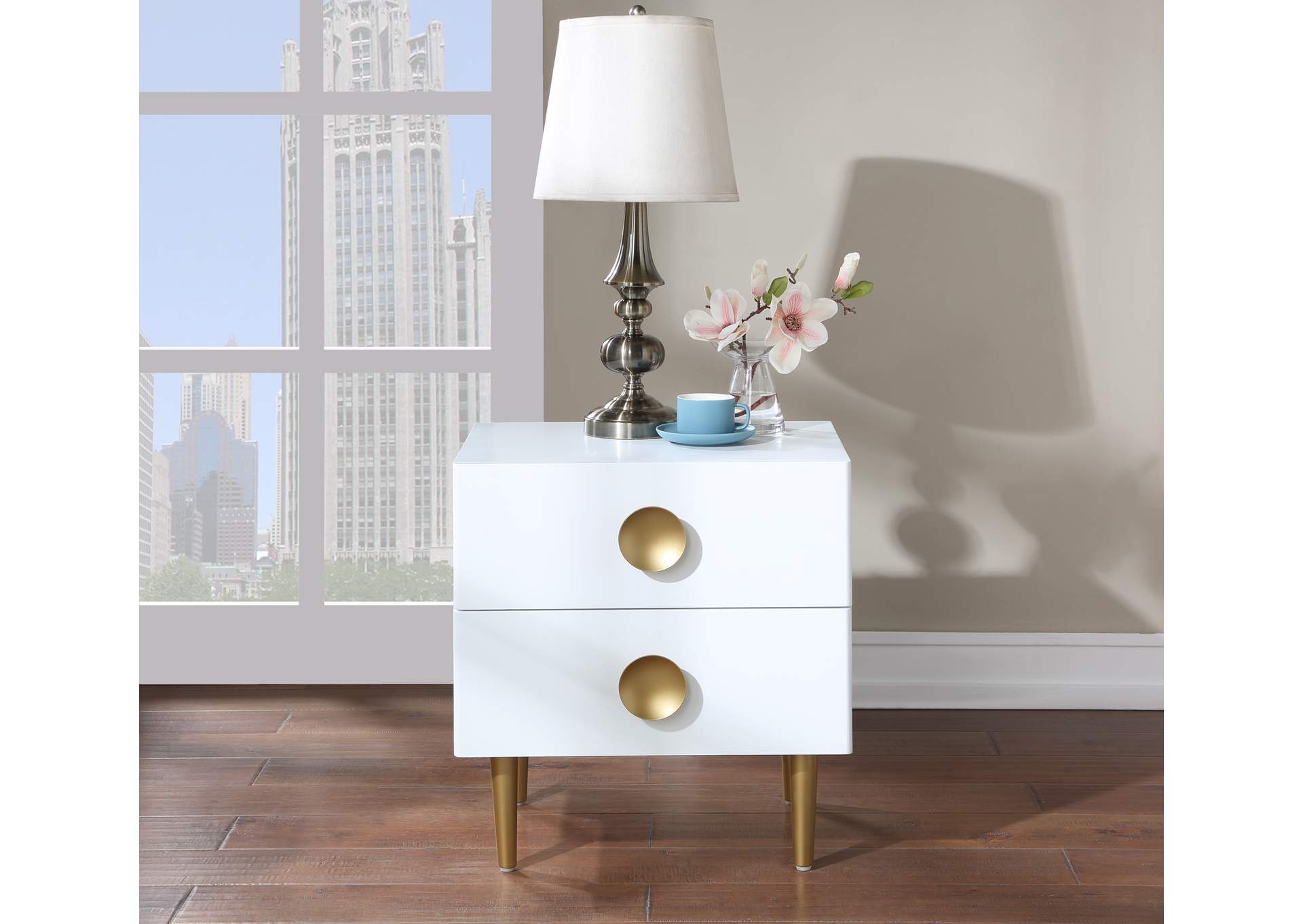 Zayne White Night Stand,Meridian Furniture