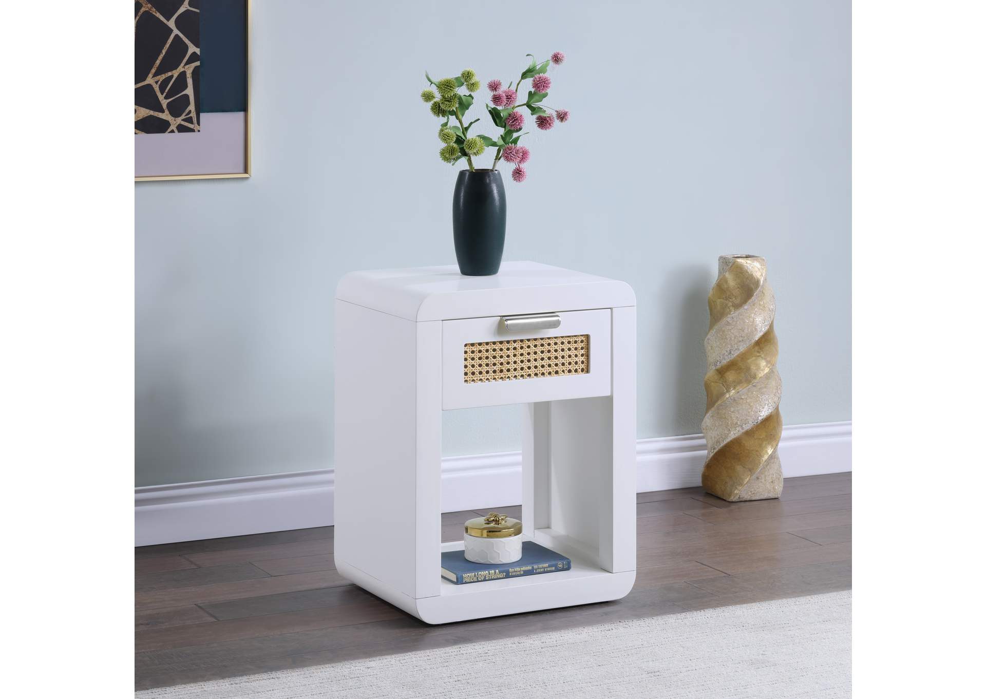 Langham White Night Stand,Meridian Furniture