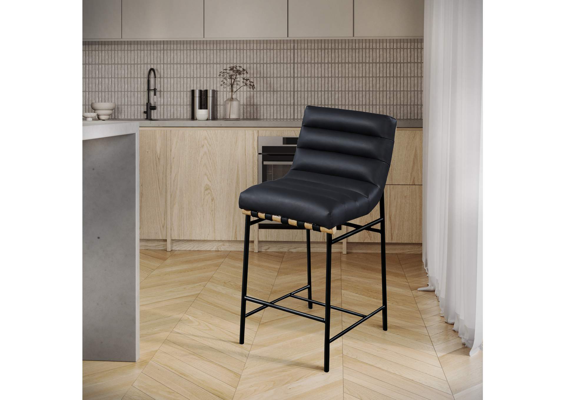 Burke Black Faux Leather Counter Stool,Meridian Furniture