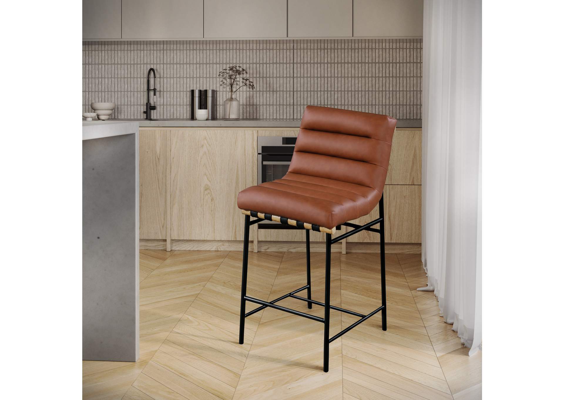 Burke Cognac Faux Leather Counter Stool,Meridian Furniture