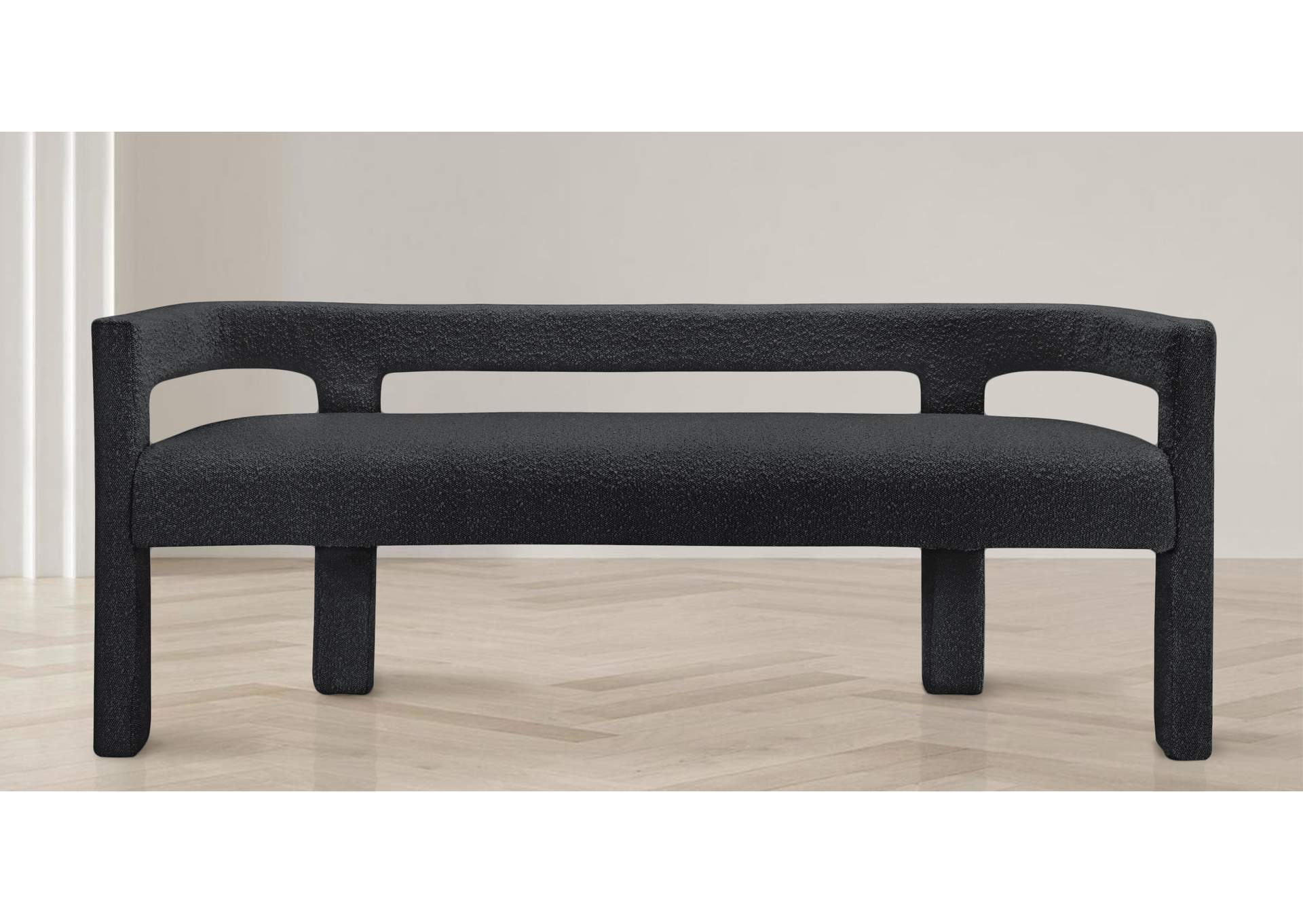 Athena Black Boucle Fabric Bench,Meridian Furniture