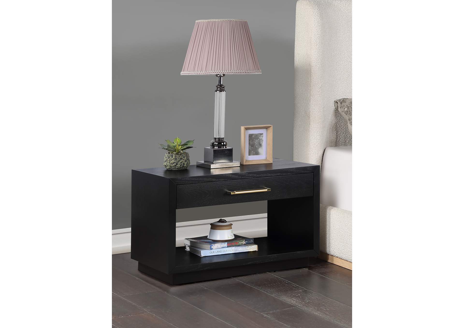 Avery Black Wood Veneer Night Stand,Meridian Furniture