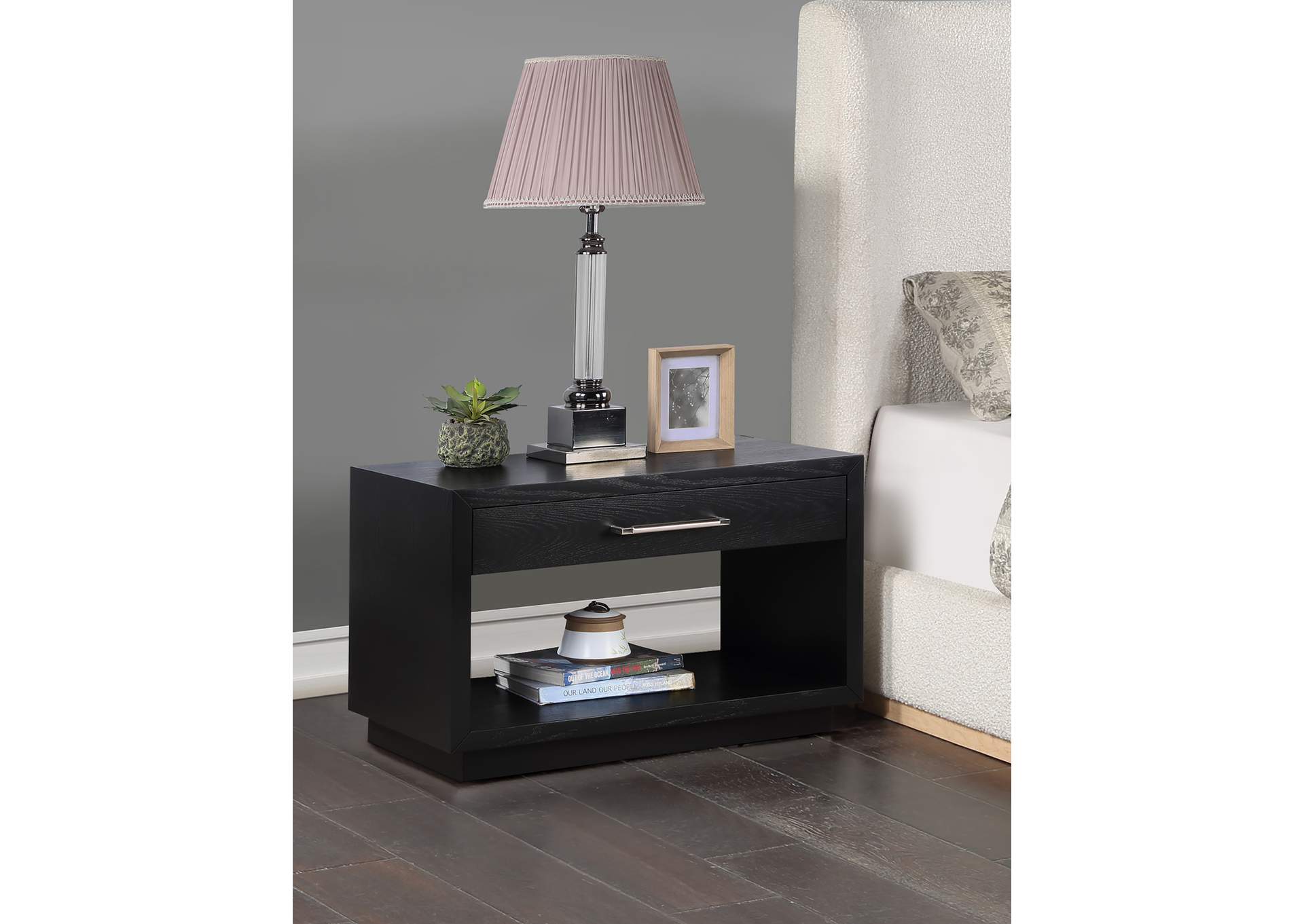 Avery Black Wood Veneer Night Stand,Meridian Furniture