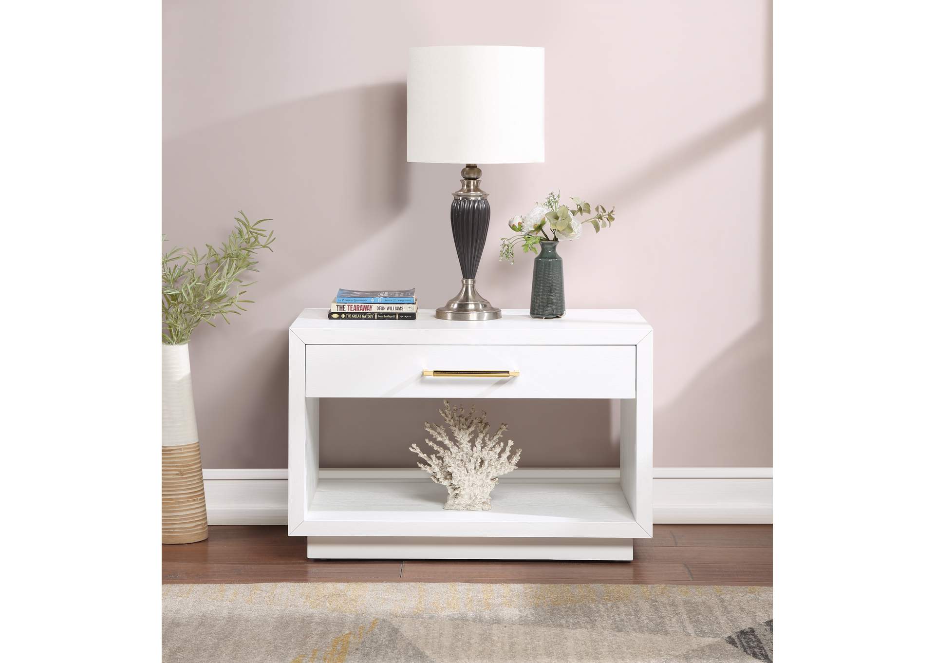 Avery White Wood Veneer Night Stand,Meridian Furniture