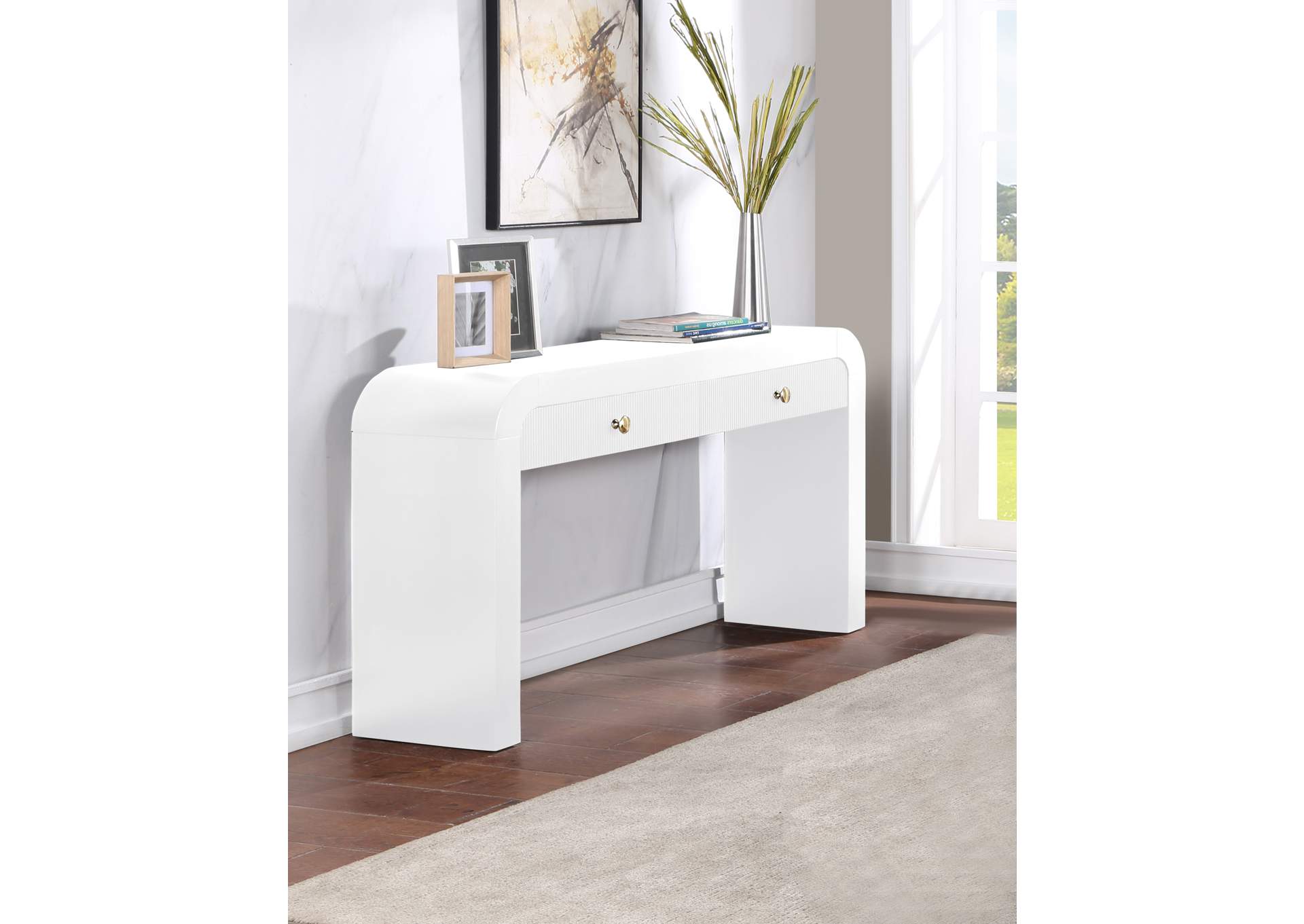 Artisto White Console Table,Meridian Furniture