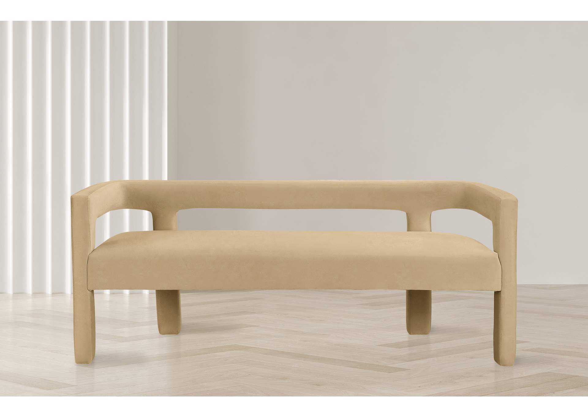 Athena Camel Velvet Bench,Meridian Furniture