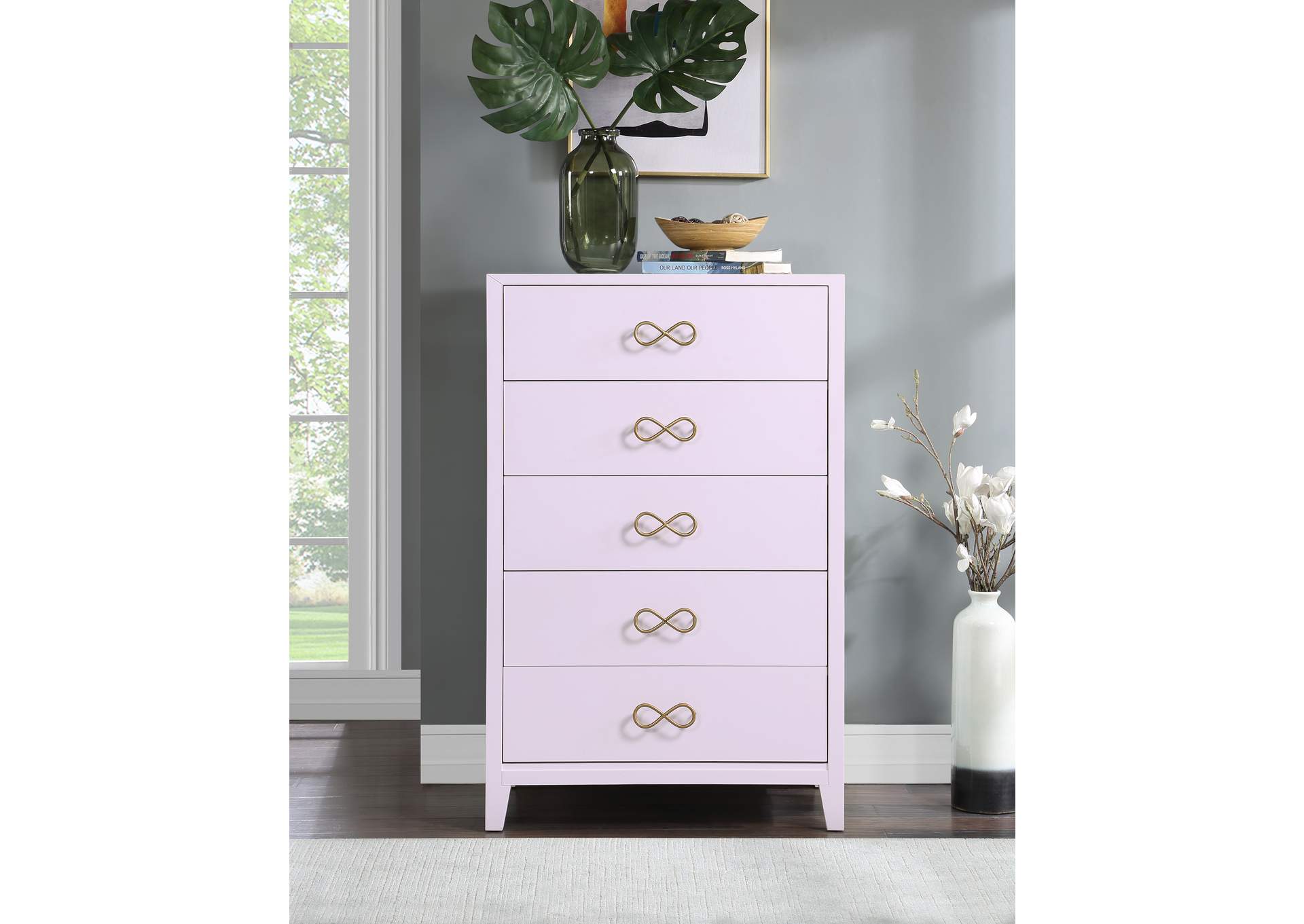 Bowtie Pink - Gold Chest,Meridian Furniture