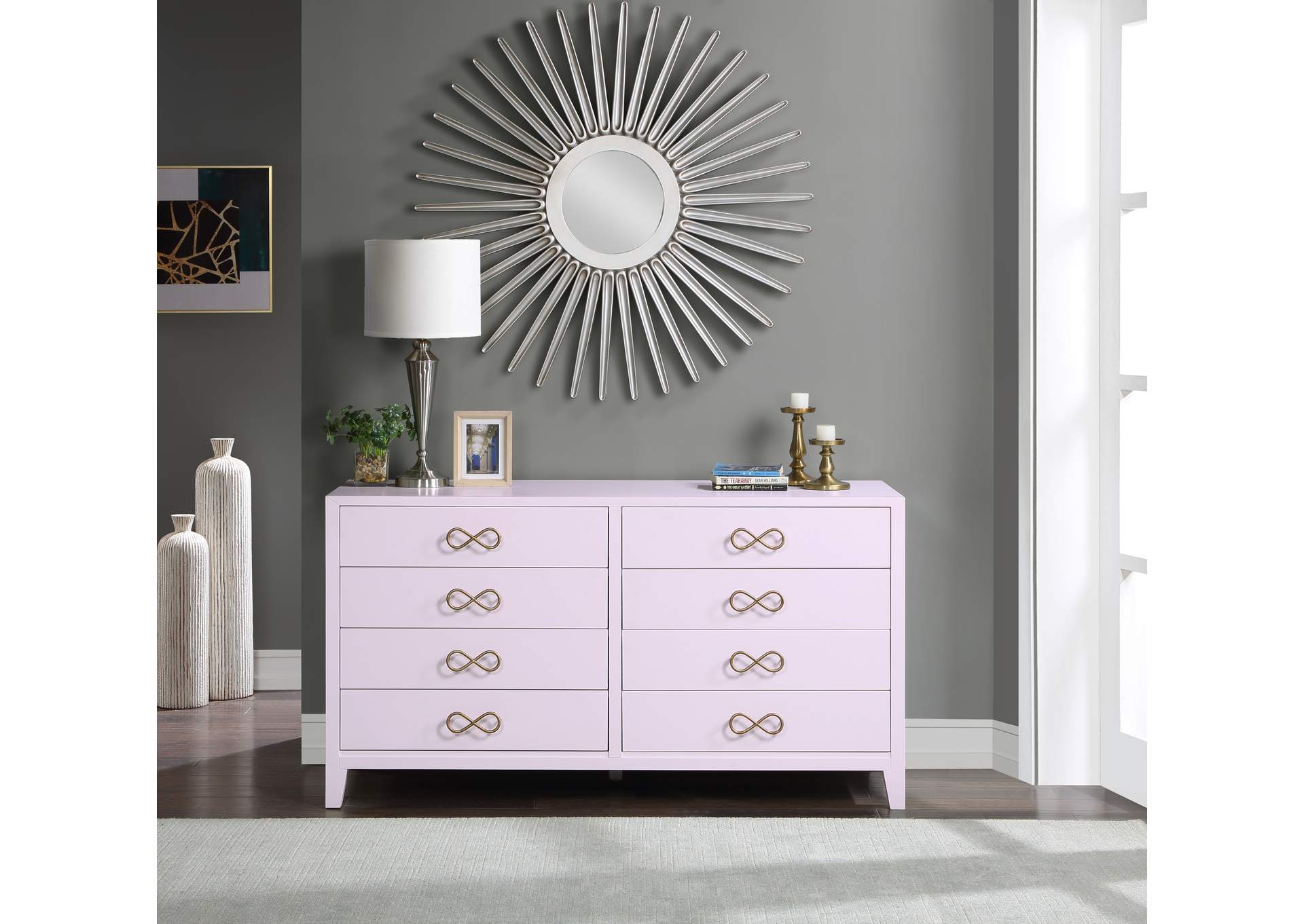 Bowtie Pink - Gold Dresser,Meridian Furniture