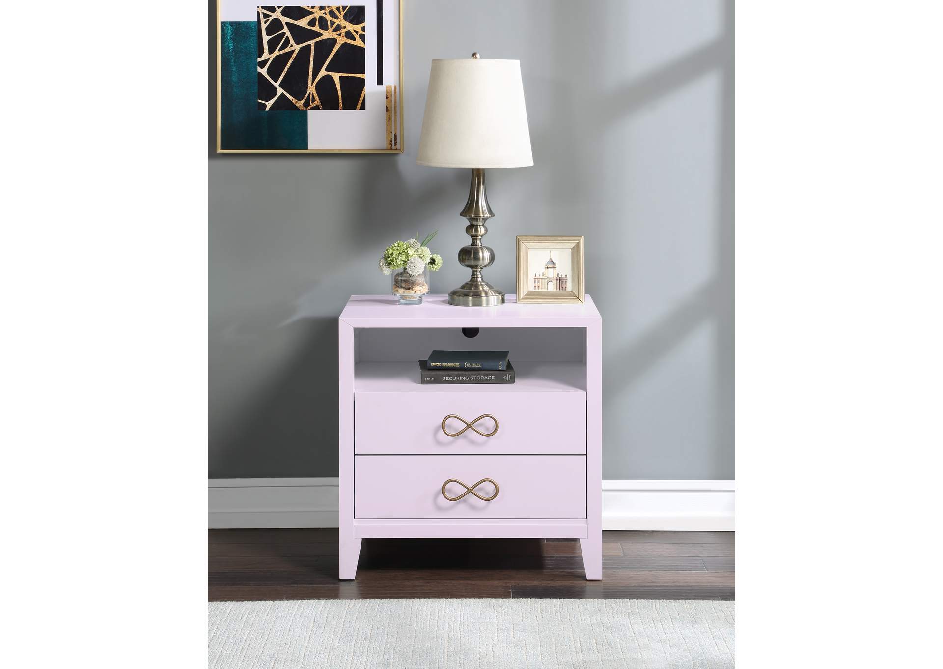 Bowtie Pink - Gold Night Stand,Meridian Furniture