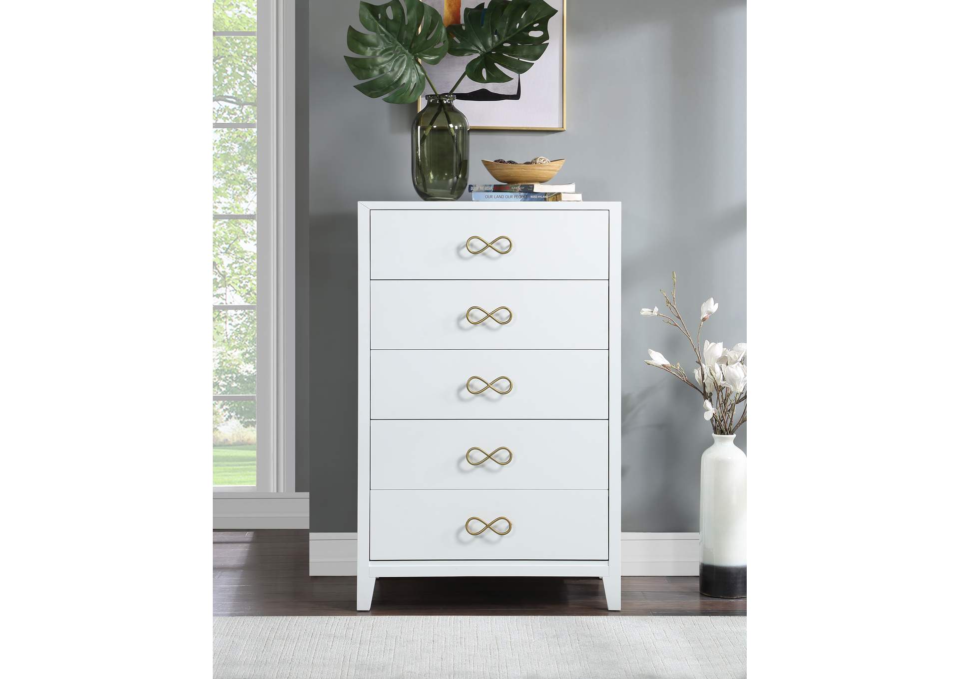 Bowtie White - Gold Chest,Meridian Furniture