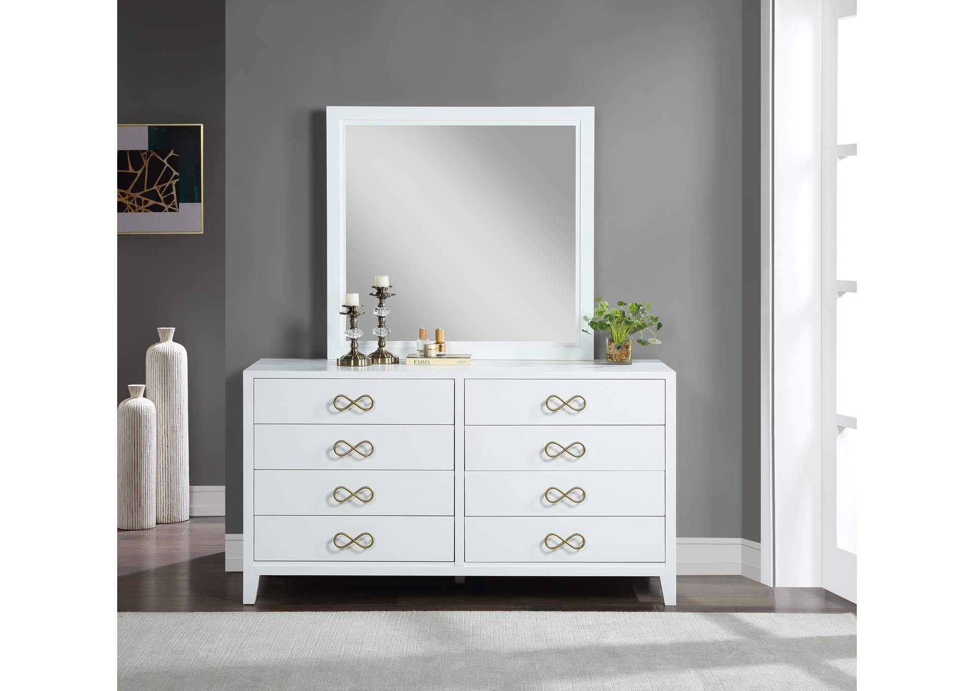 Bowtie White - Gold Dresser,Meridian Furniture