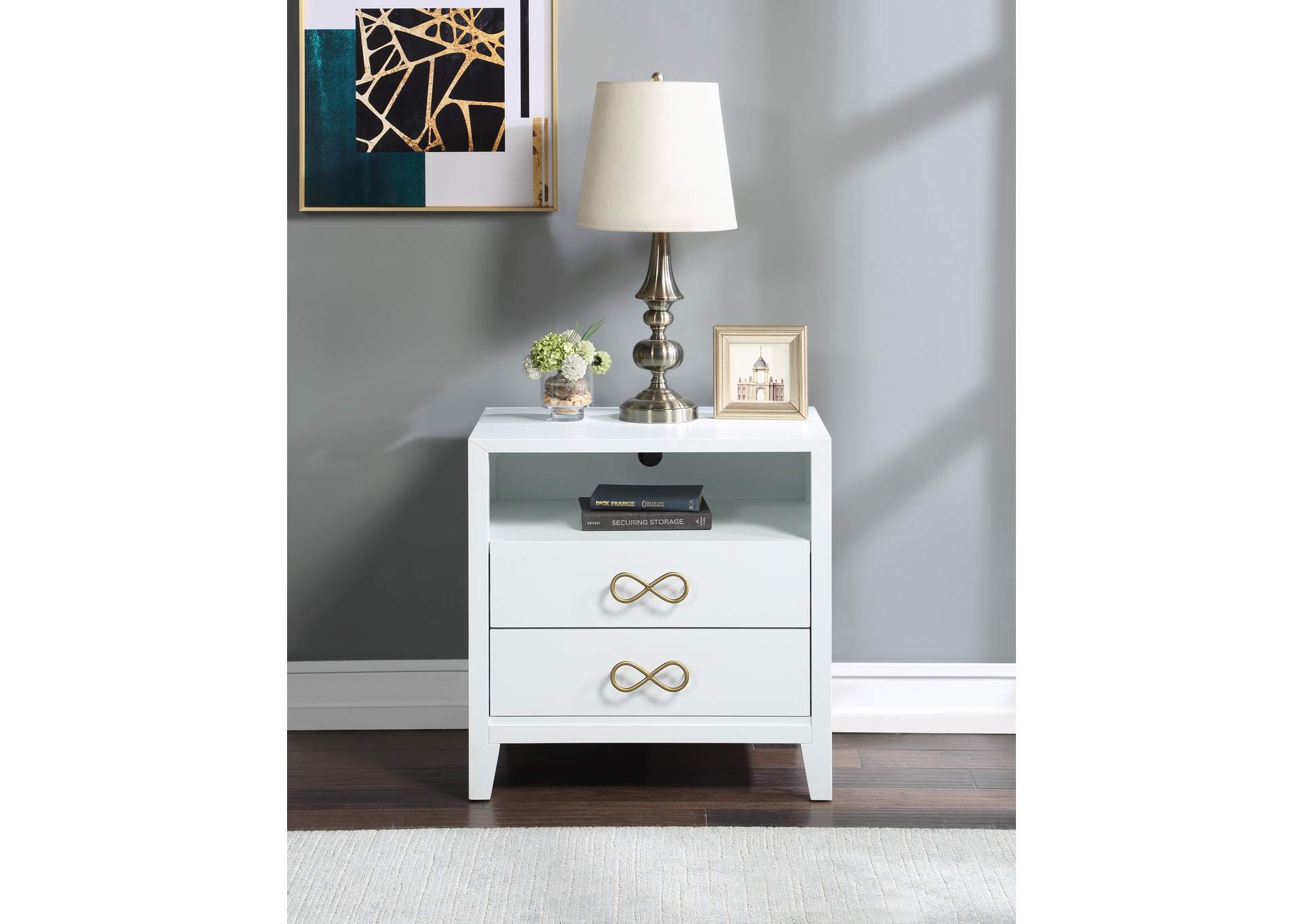 Bowtie White - Gold Night Stand,Meridian Furniture