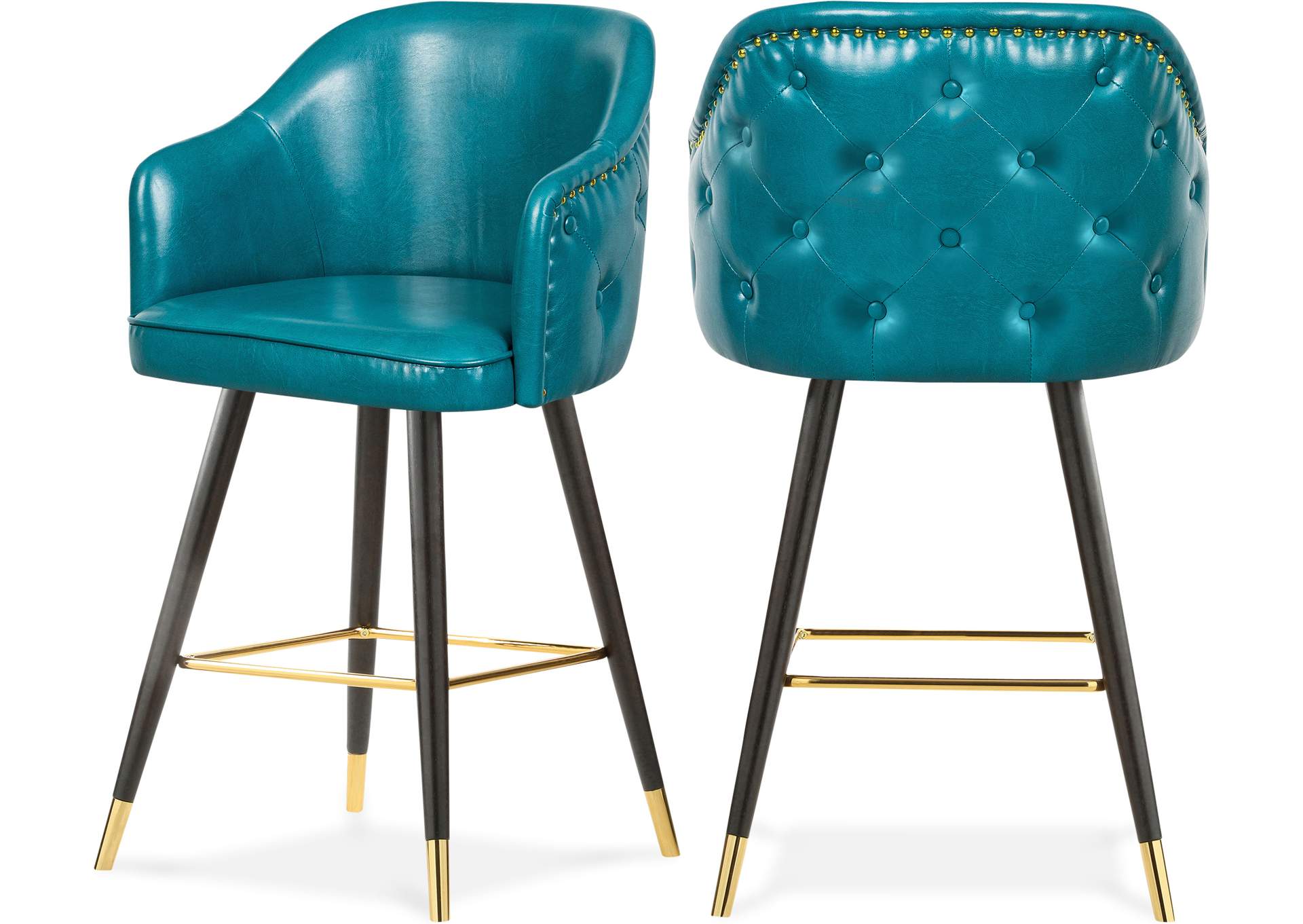Barbosa Blue Faux Leather Counter Bar, Teal Leather Bar Chairs