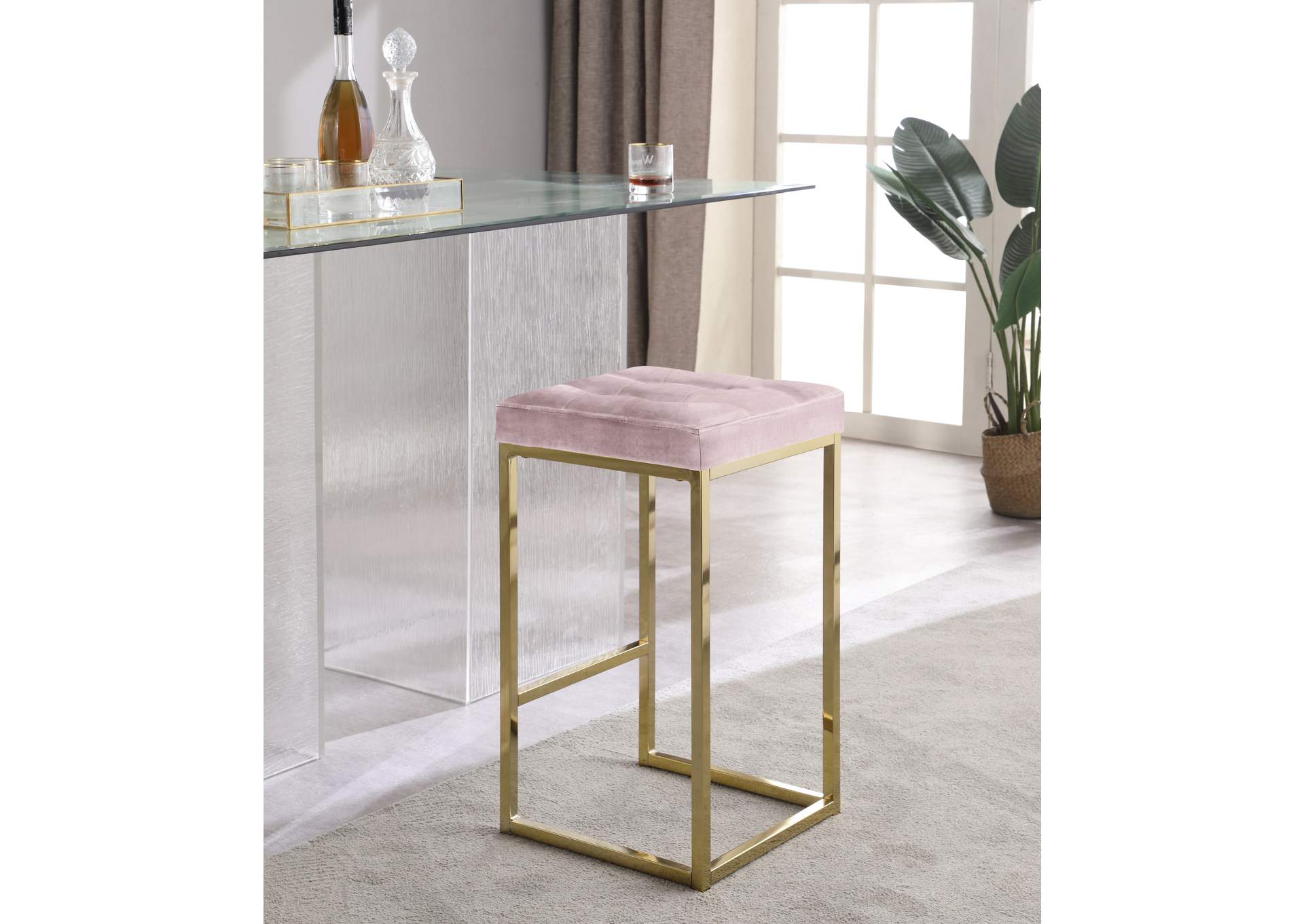 Nicola Pink Velvet Stool Set of 2,Meridian Furniture