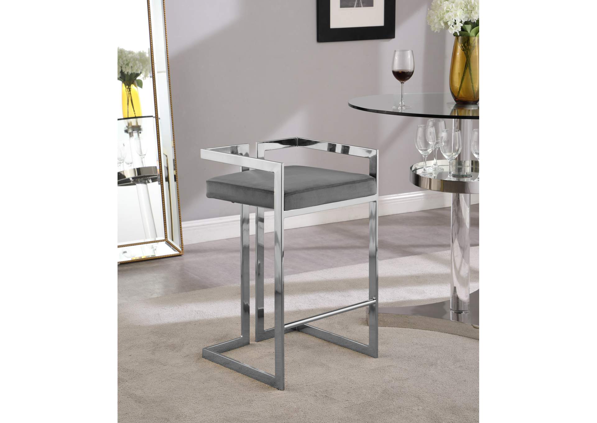 Ezra Grey Velvet Stool Set of 2,Meridian Furniture