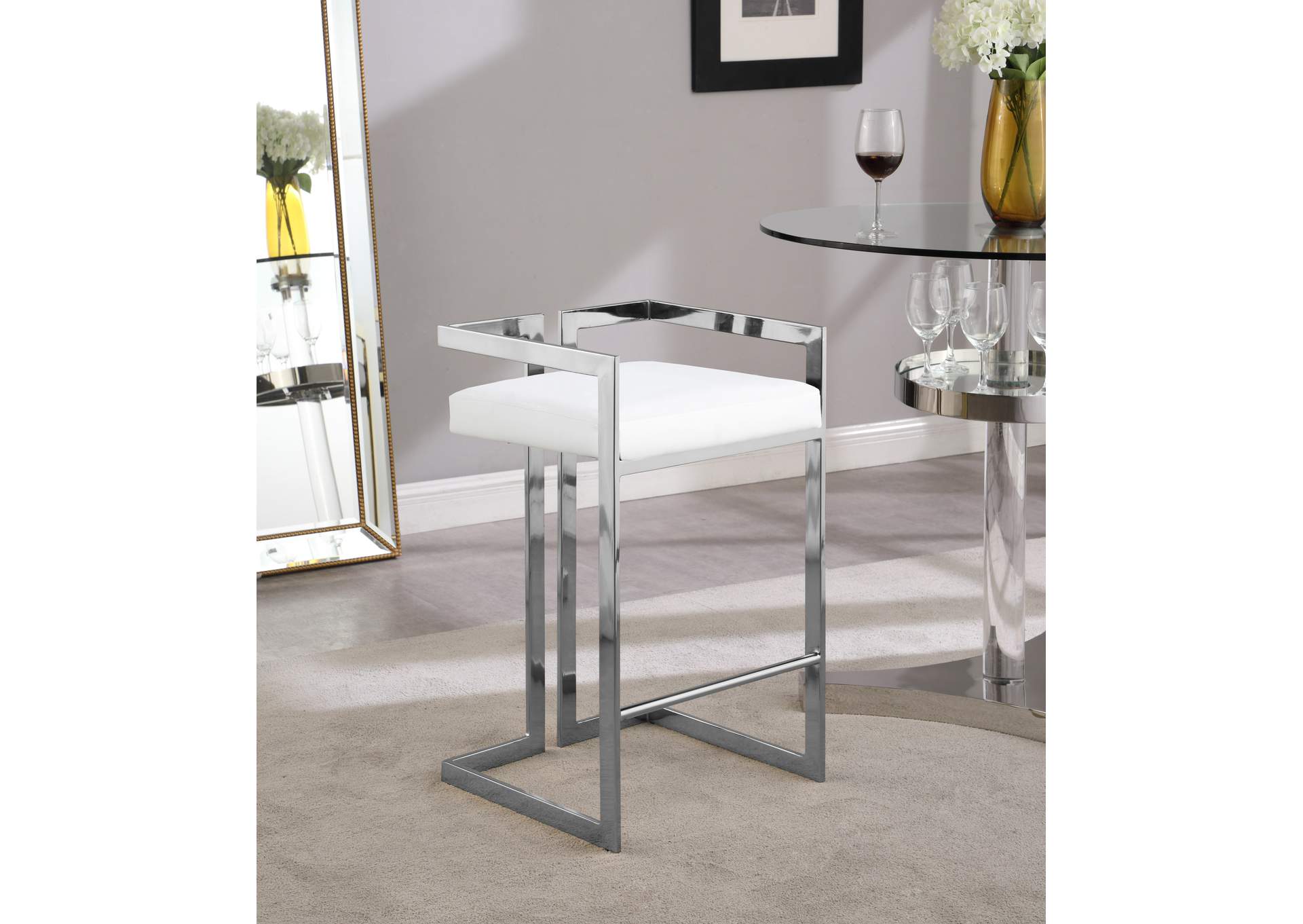 Ezra White Faux Leather Stool Set of 2,Meridian Furniture