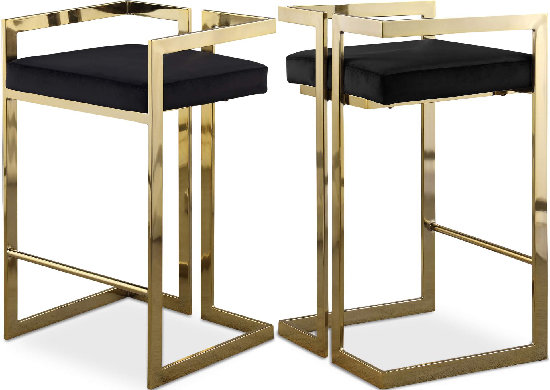 Ezra Black Velvet Stool Set of 2,Meridian Furniture