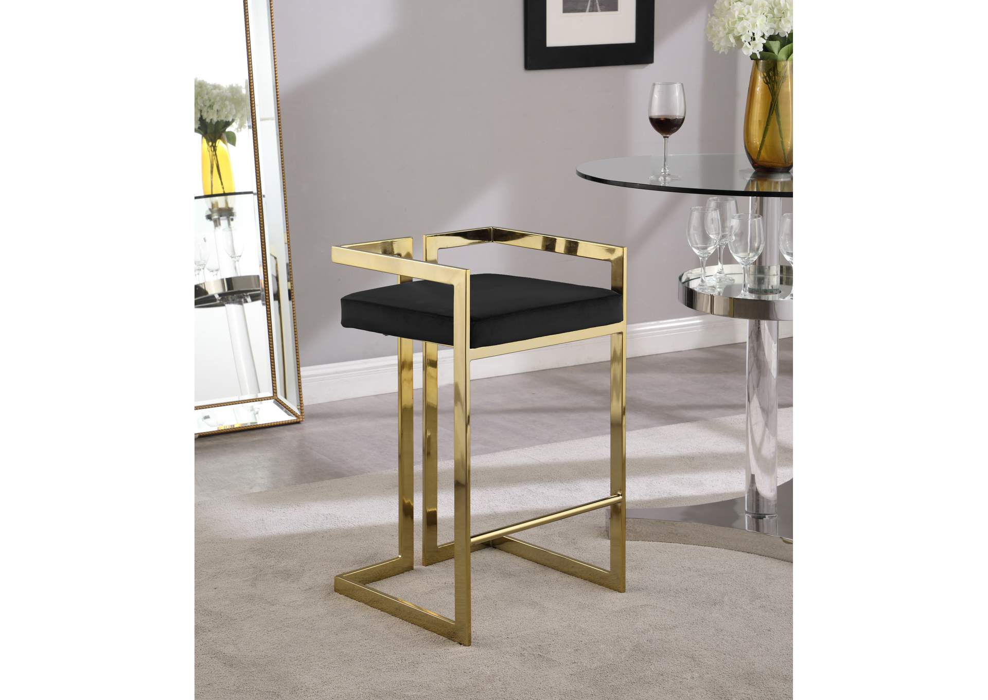 Ezra Black Velvet Stool Set of 2,Meridian Furniture