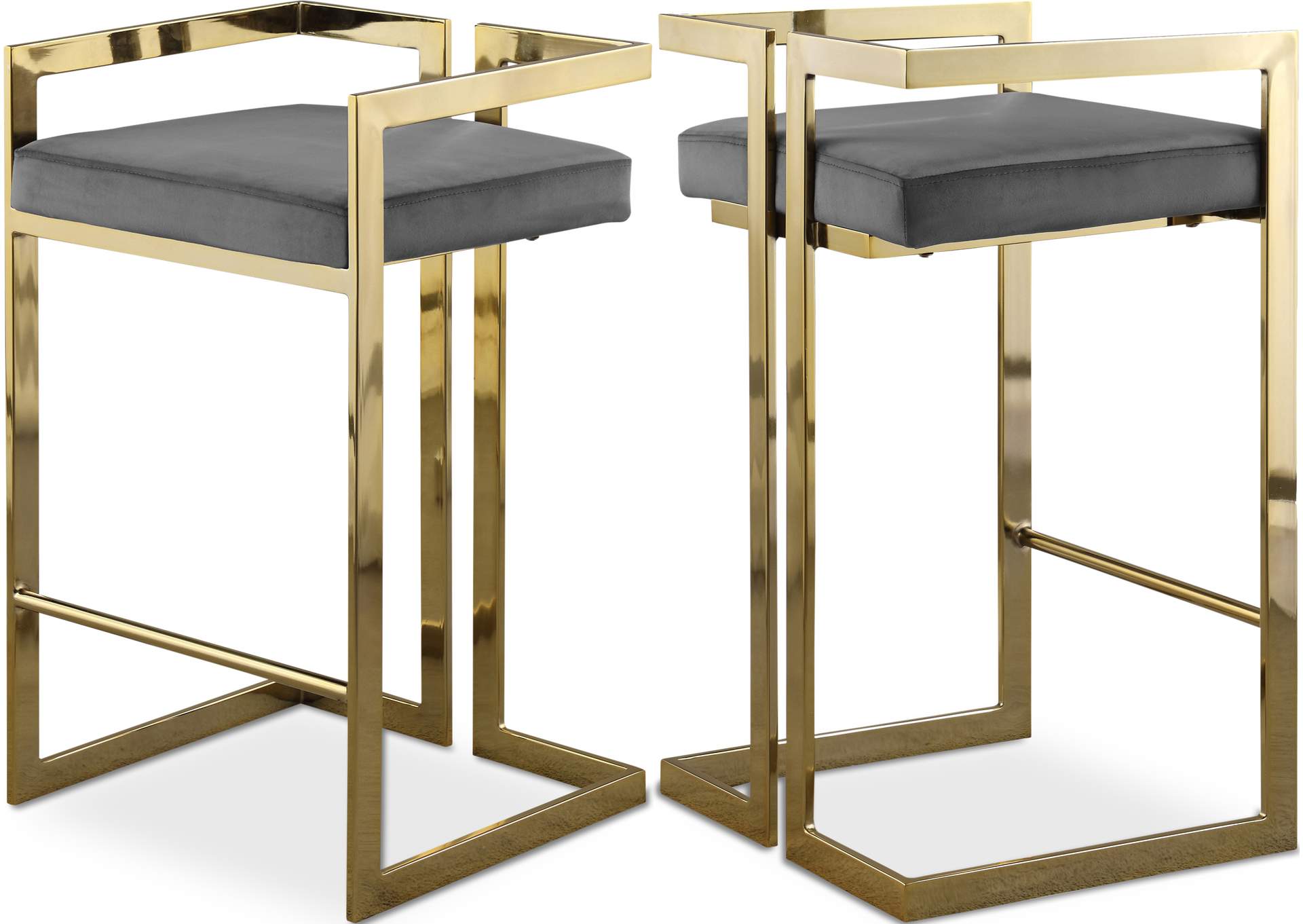 Ezra Grey Velvet Stool Set of 2,Meridian Furniture