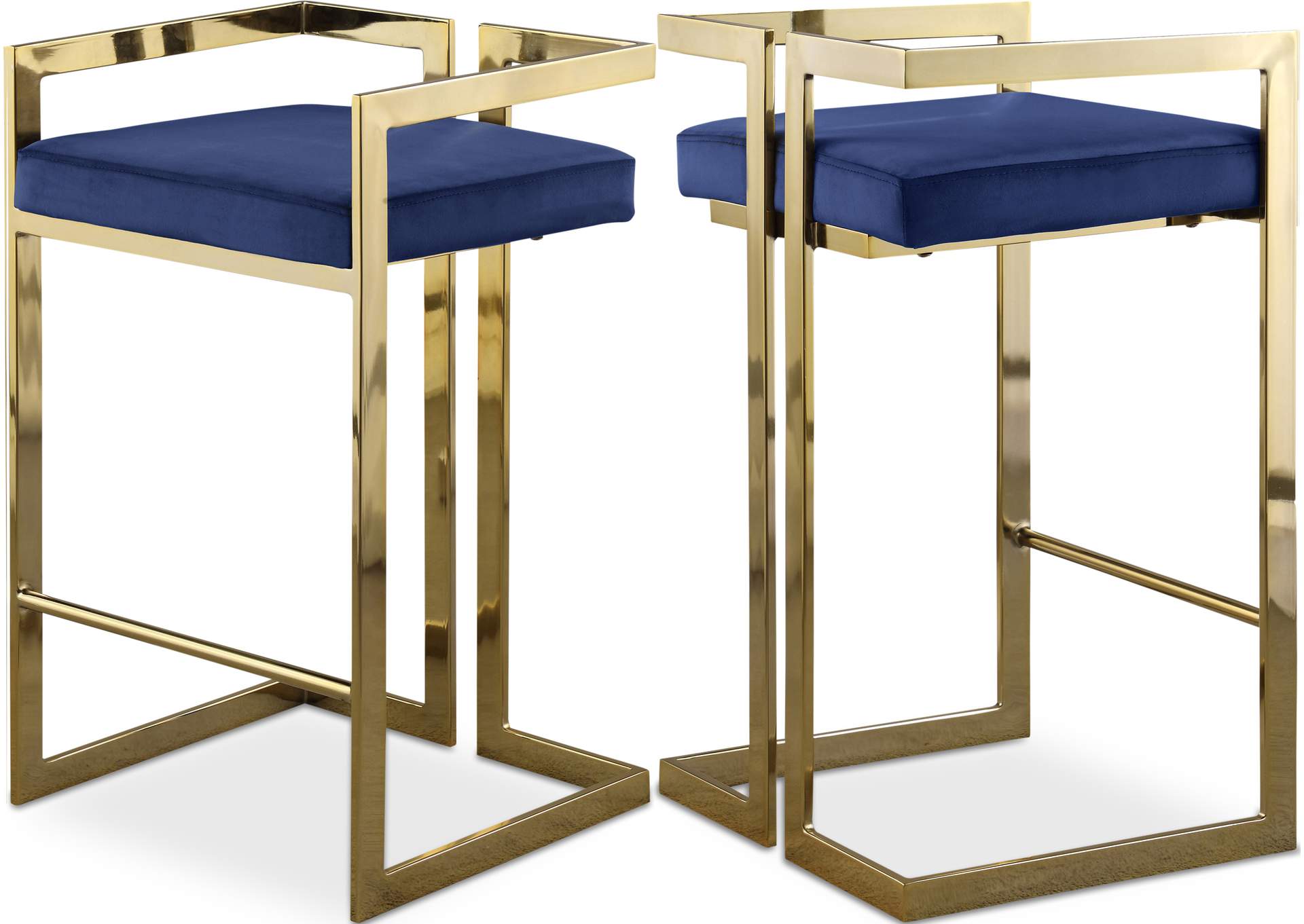 Ezra Navy Velvet Stool Set of 2,Meridian Furniture