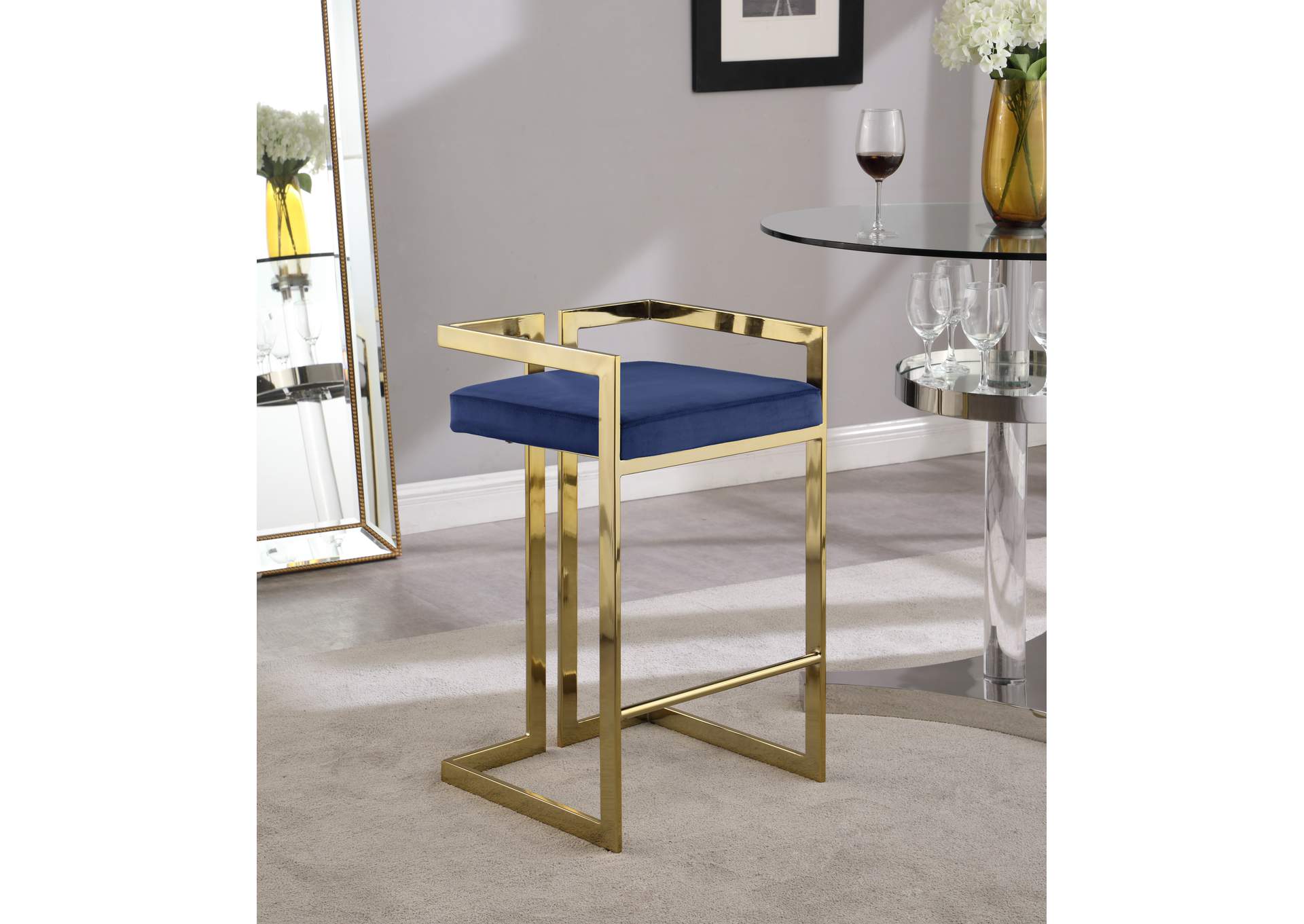 Ezra Navy Velvet Stool Set of 2,Meridian Furniture