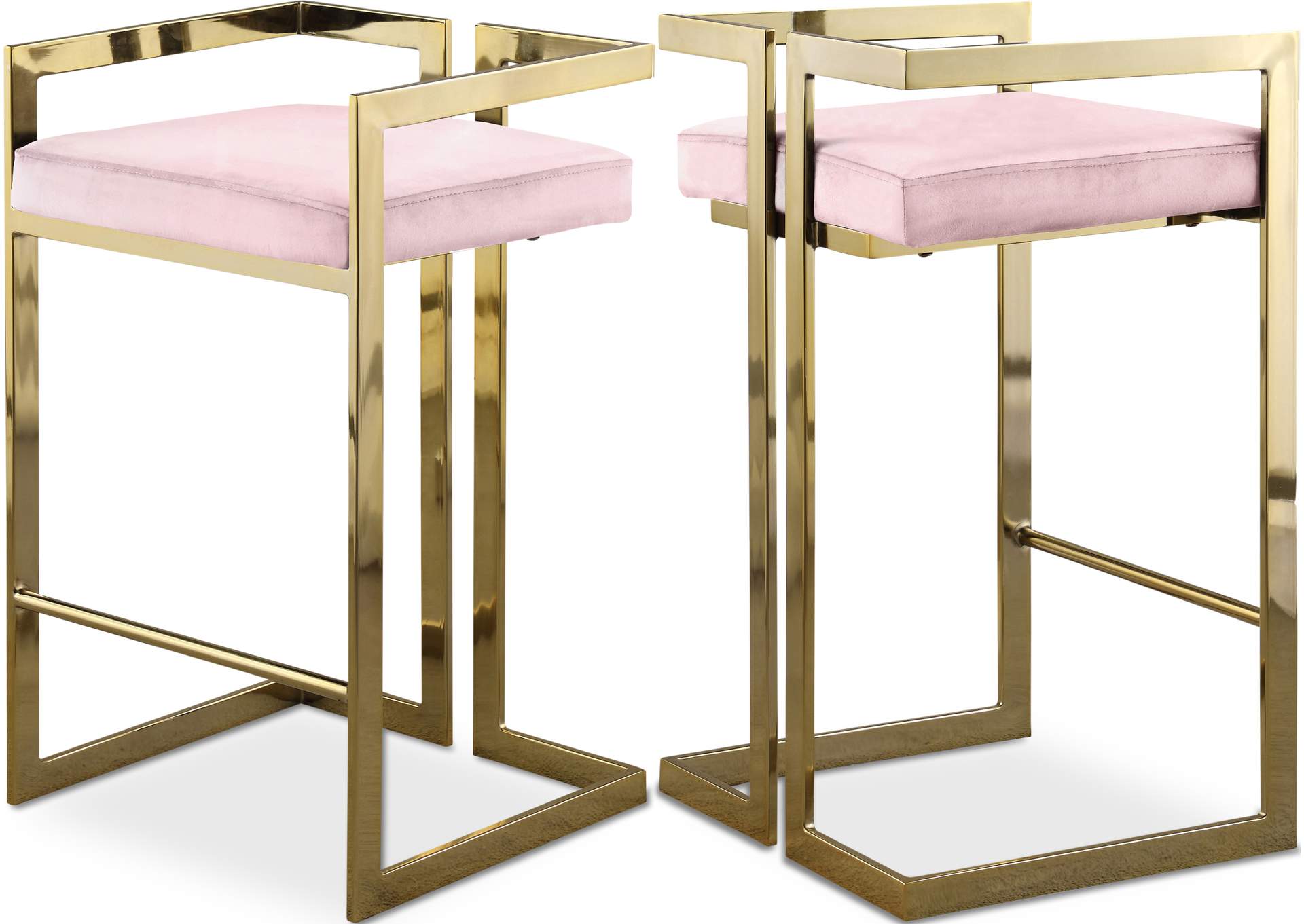 Ezra Pink Velvet Stool,Meridian Furniture