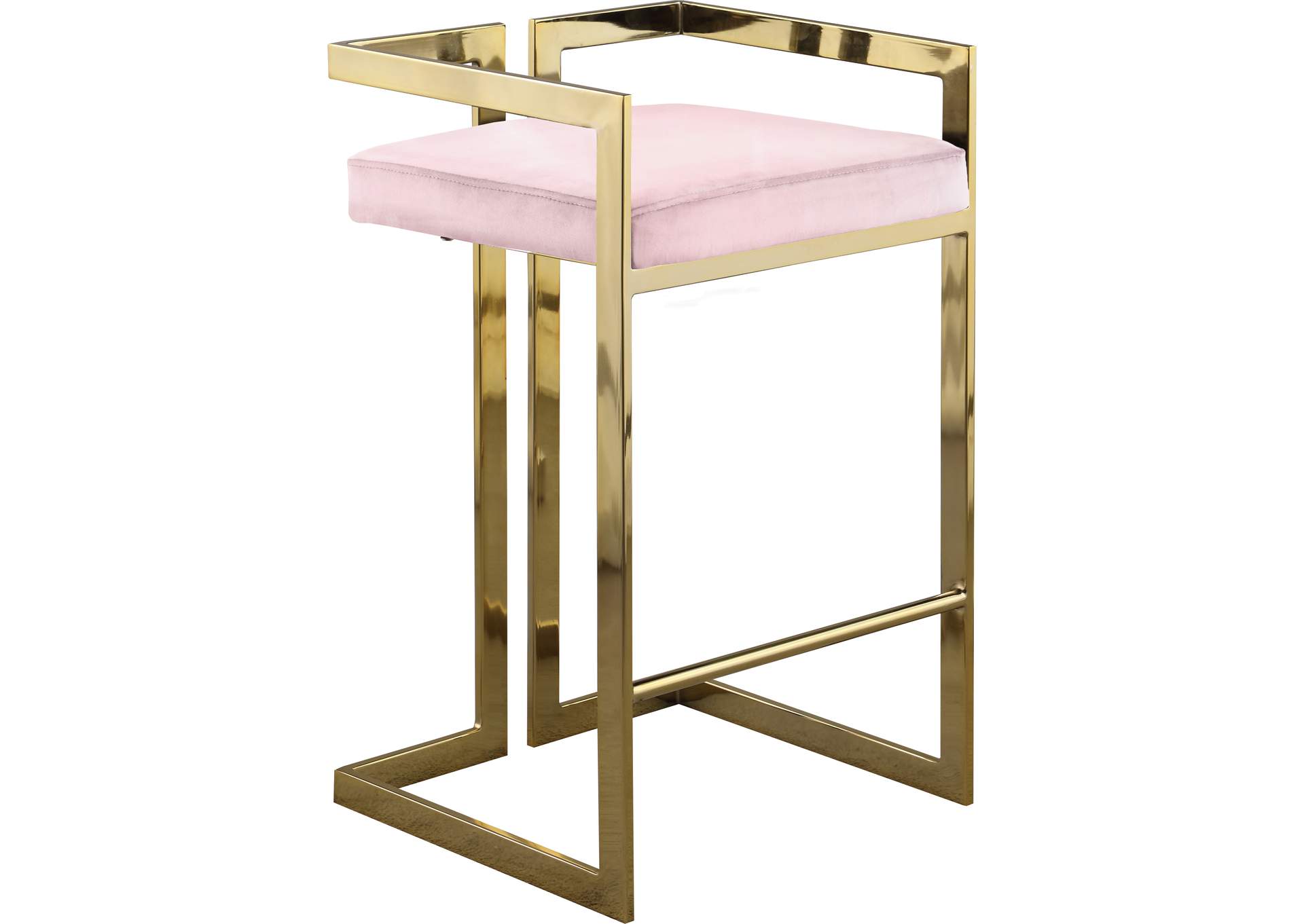 Ezra Pink Velvet Stool,Meridian Furniture