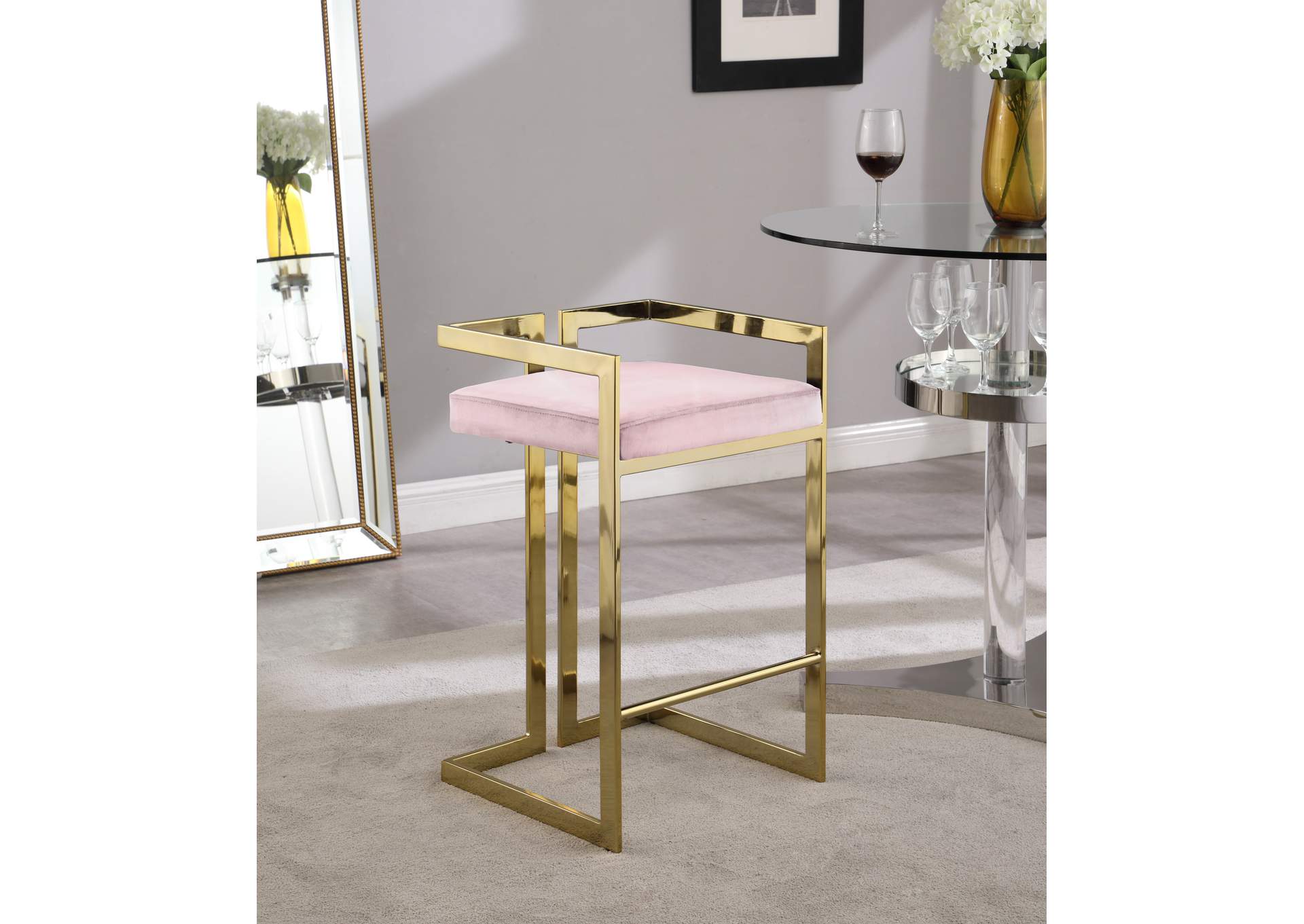 Ezra Pink Velvet Stool,Meridian Furniture