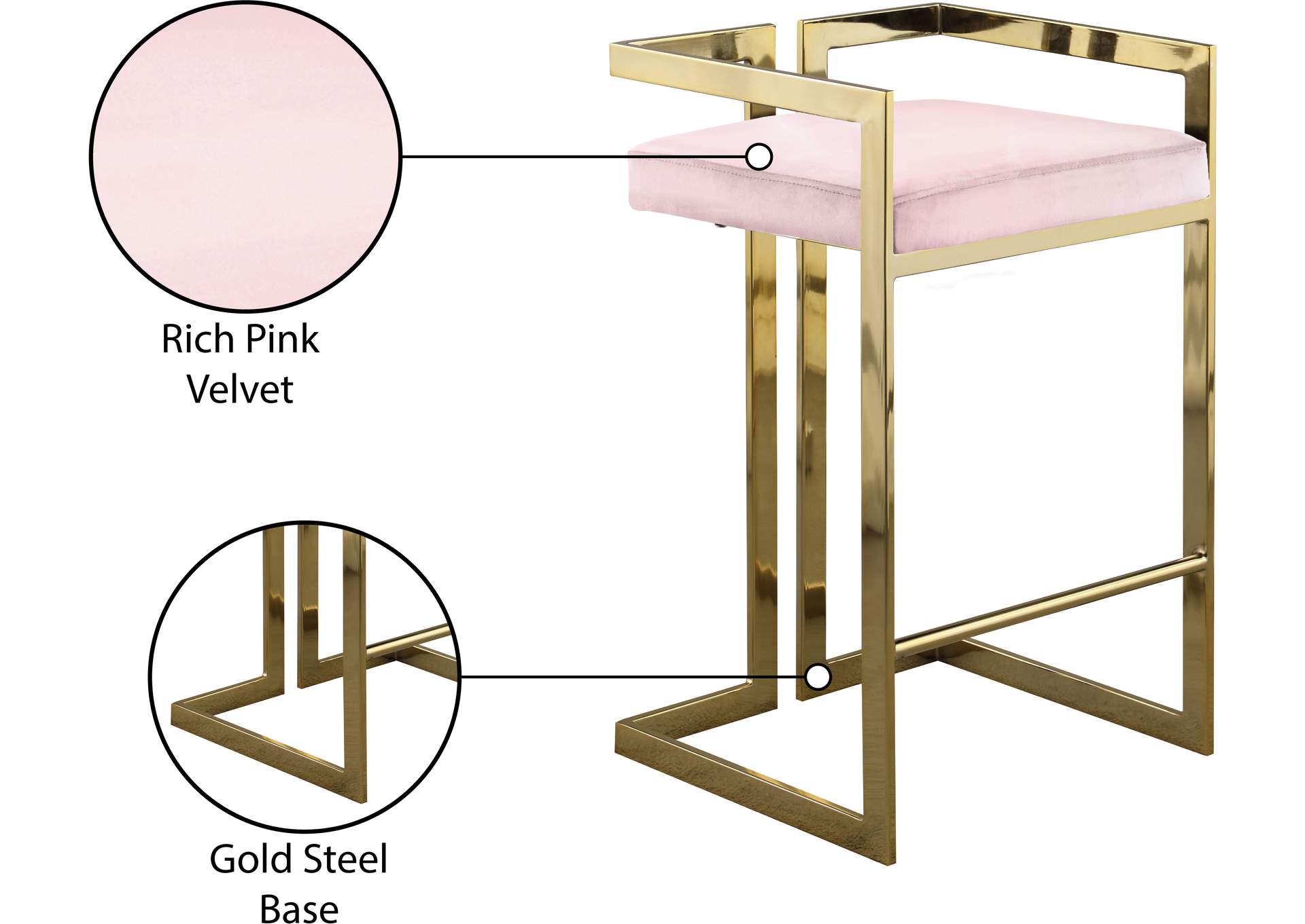 Ezra Pink Velvet Stool,Meridian Furniture