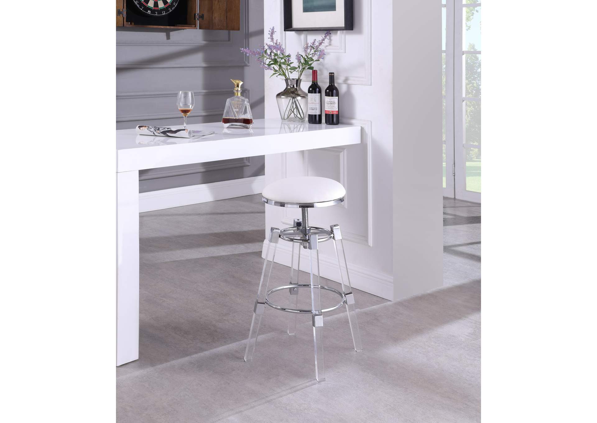 Venus White Faux Leather Adjustable Stool,Meridian Furniture