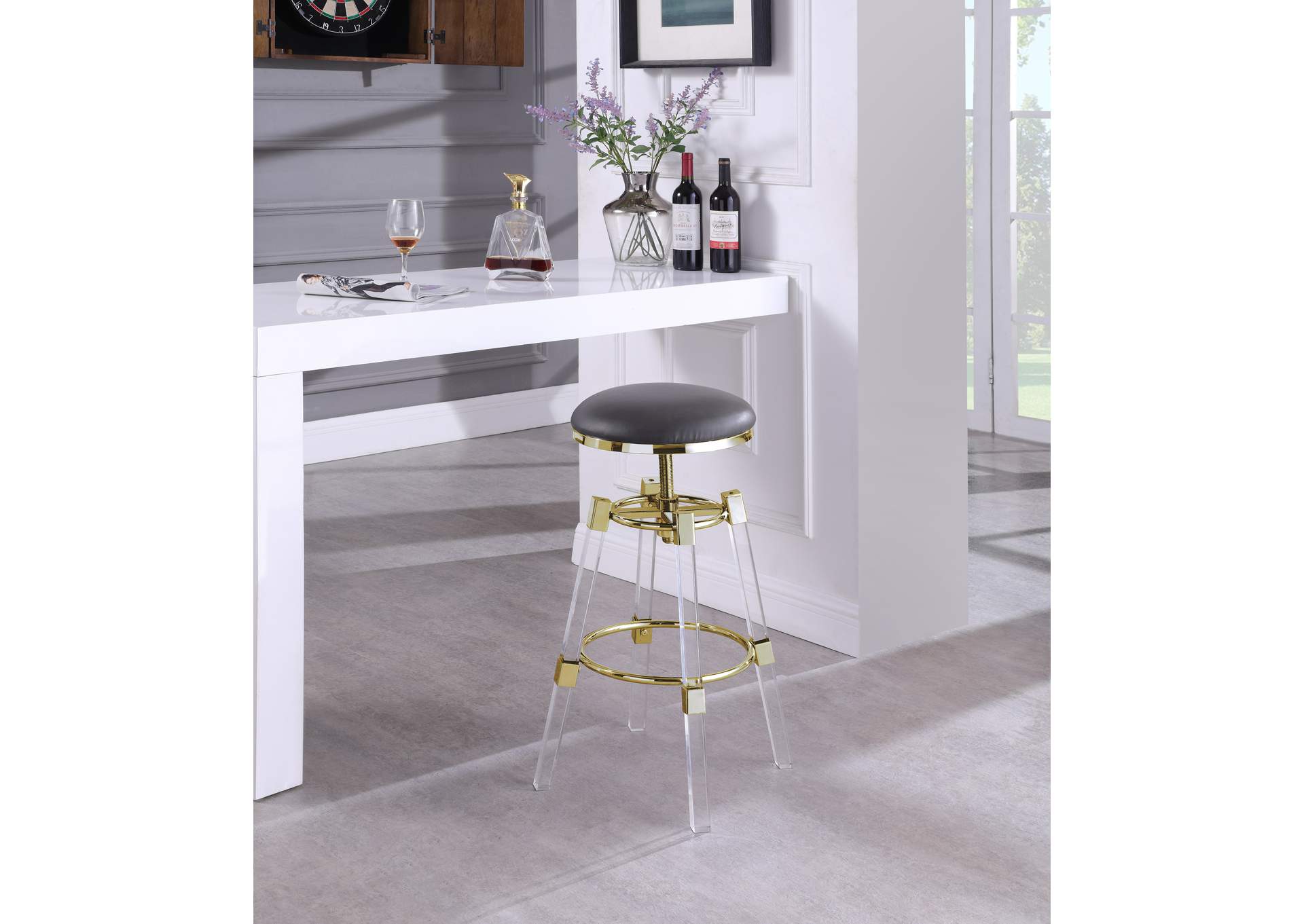 Venus Grey Faux Leather Adjustable Stool,Meridian Furniture