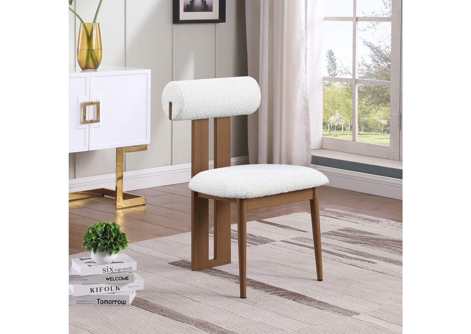 Dario Cream Boucle Fabric Dining Chair Set of 2,Meridian Furniture