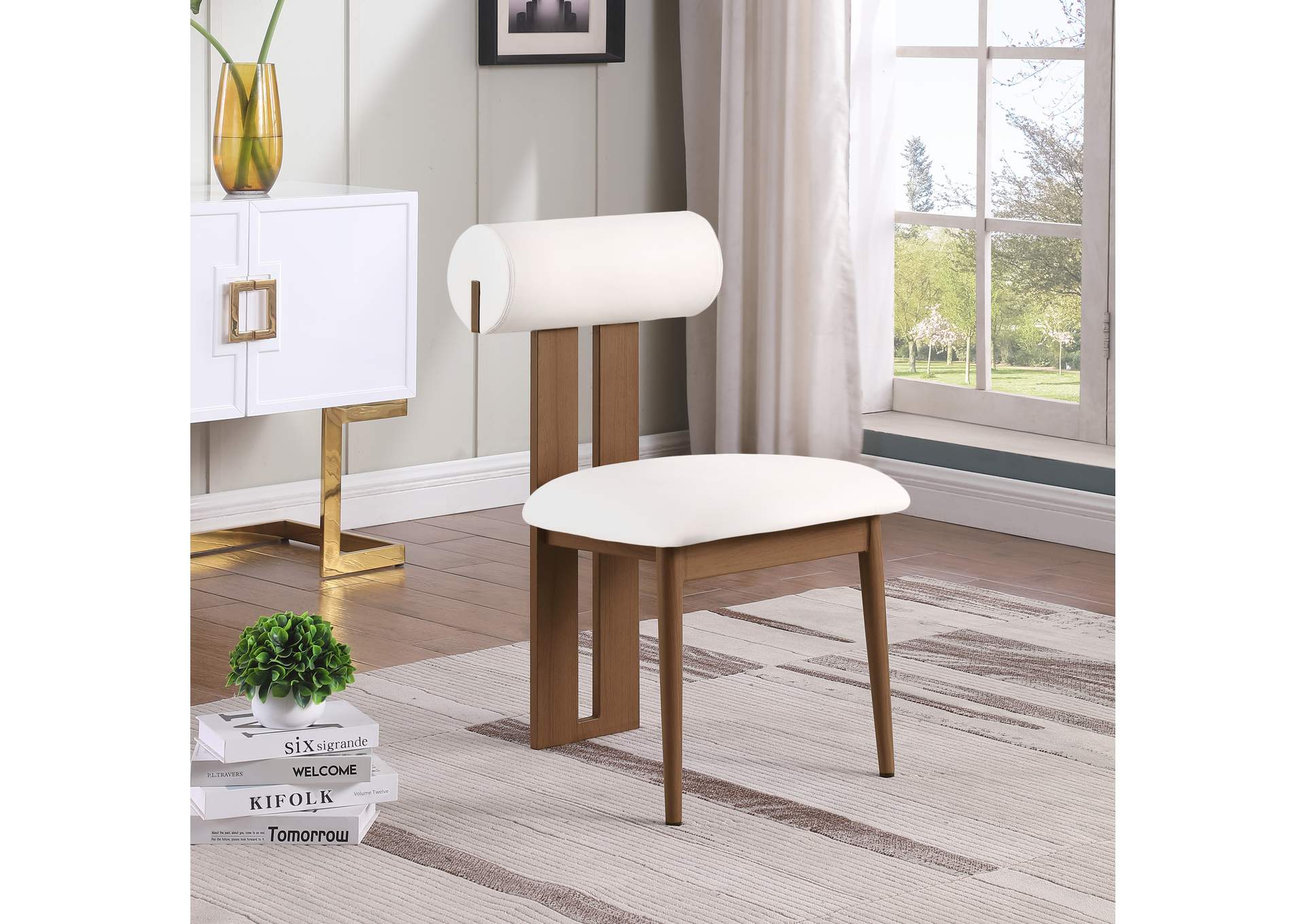 Dario Cream Faux Leather Dining Chair Set of 2,Meridian Furniture